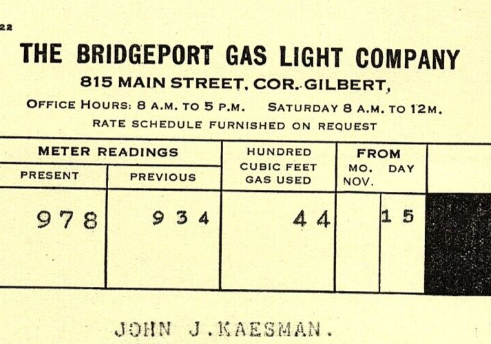 1929 BRIDGEPORT CONN THE BRIDGEPORT GAS LIGHT COMPANY DEC BILLHEAD Z1743