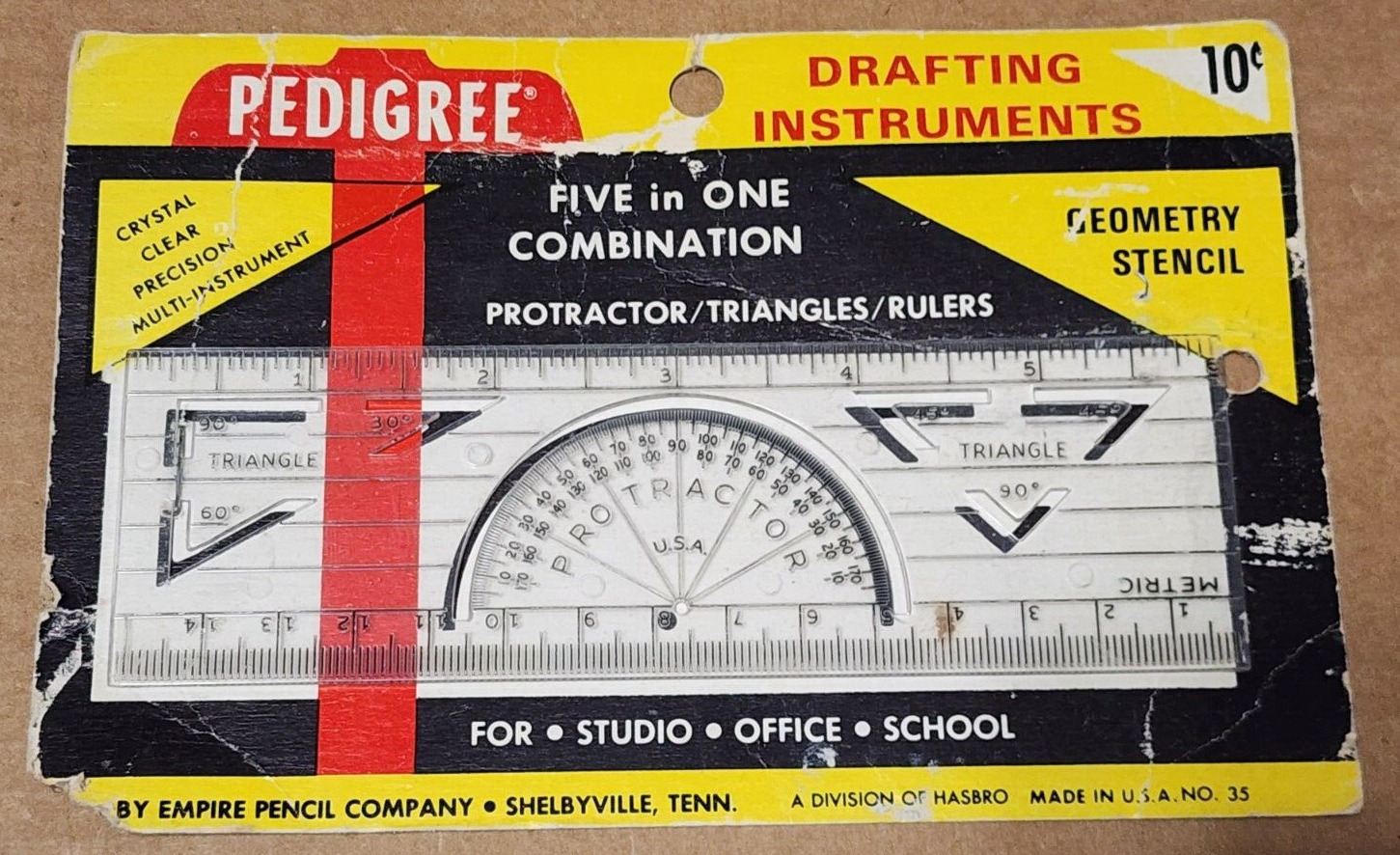 Vintage Pedigree 5 in 1 Protractor Drafting Instrument on Original Card
