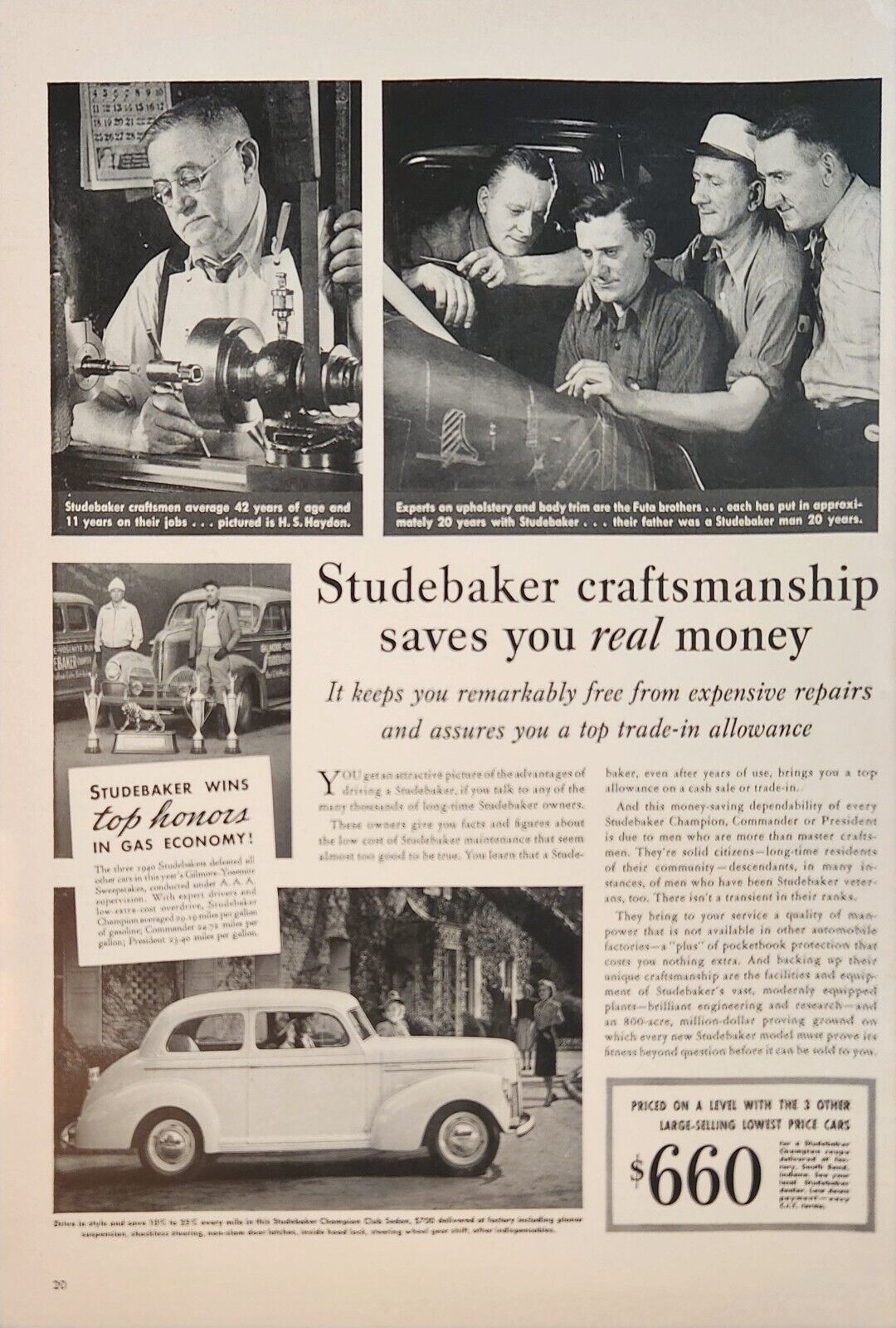 1940 Studebaker Champion coupe car Vintage Ad craftsmanship