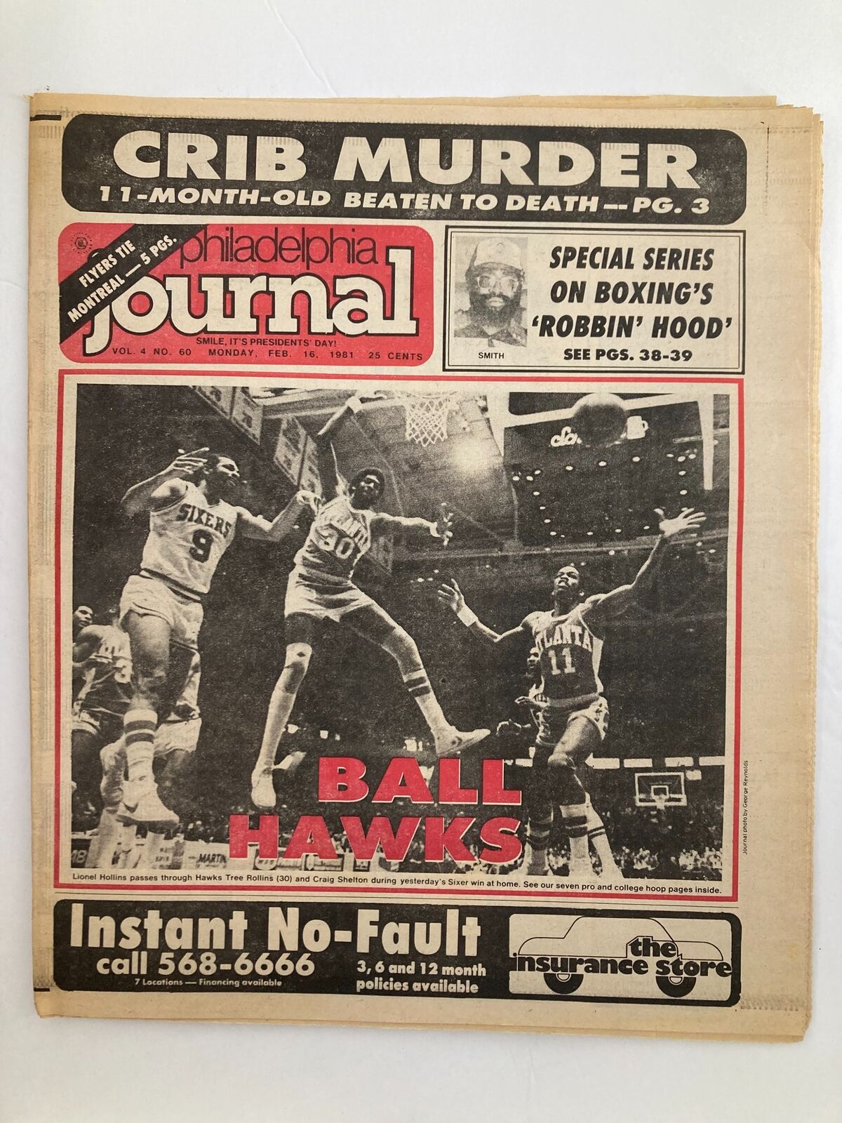 Philadelphia Journal Tabloid Febraury 16 1981 NBA Rockets Lionel Hollins