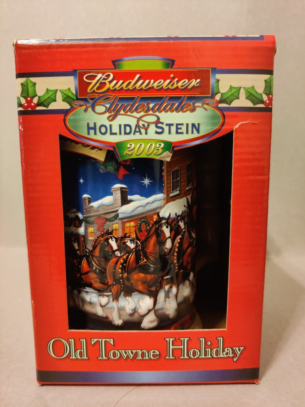 MINT 2003 Budweiser Holiday Stein “Olde Town Holiday” Original Box Vintage w COA