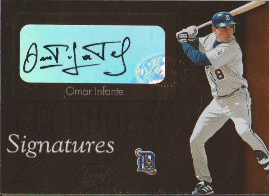 Omar Infante 2003 Donruss Leaf Signatures Clubhouse auto autograph card 5