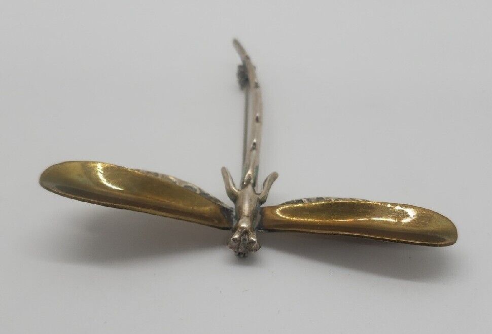Vintage Taxco sterling silver 925 brass DRAGONFLY insect brooch pin