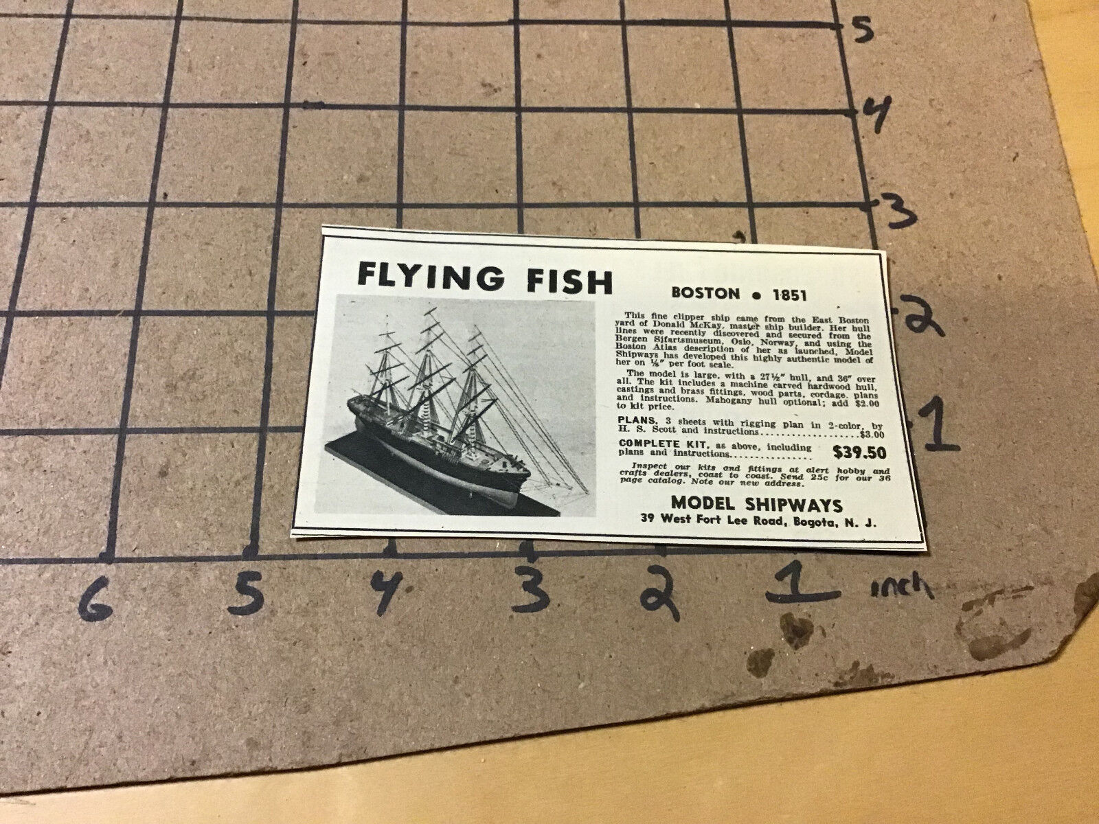 vintage original 1954 magazine ad: FLYING FISH -- model shipways - Bogota NJ 