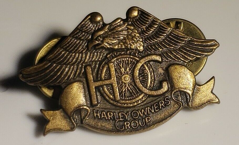 Vintage 1983 Harley Owners Group Davidson Hog Lapel Hat Pin Eagle Gold Tone H G 