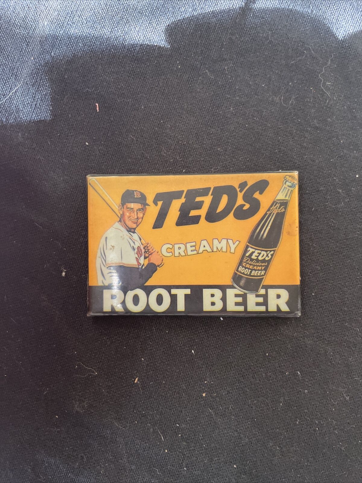 Ted Williams Ted\'s Creamy Root Beer Vintage Metal Pocket Mirror 3”x2” RARE