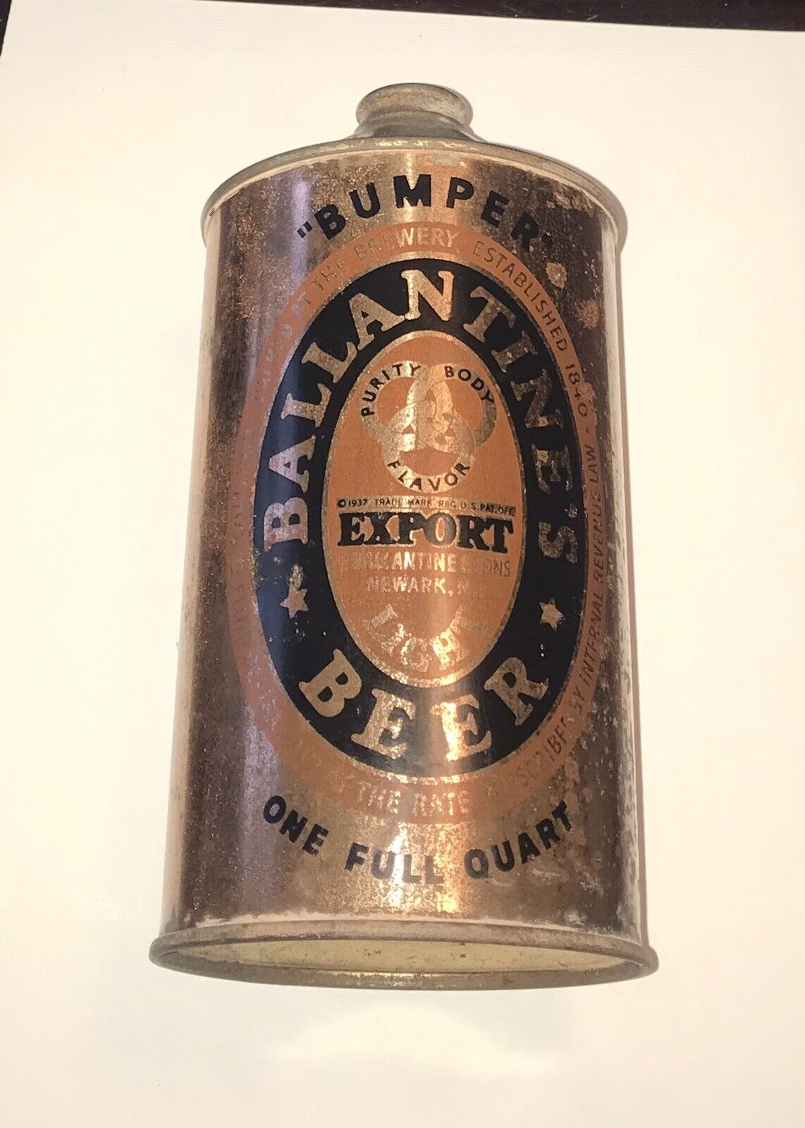 VERY RARE UNLISTED VINTAGE BALLANTINE  EXPORT BEER BUMPER QUART CONE-TOP CAN