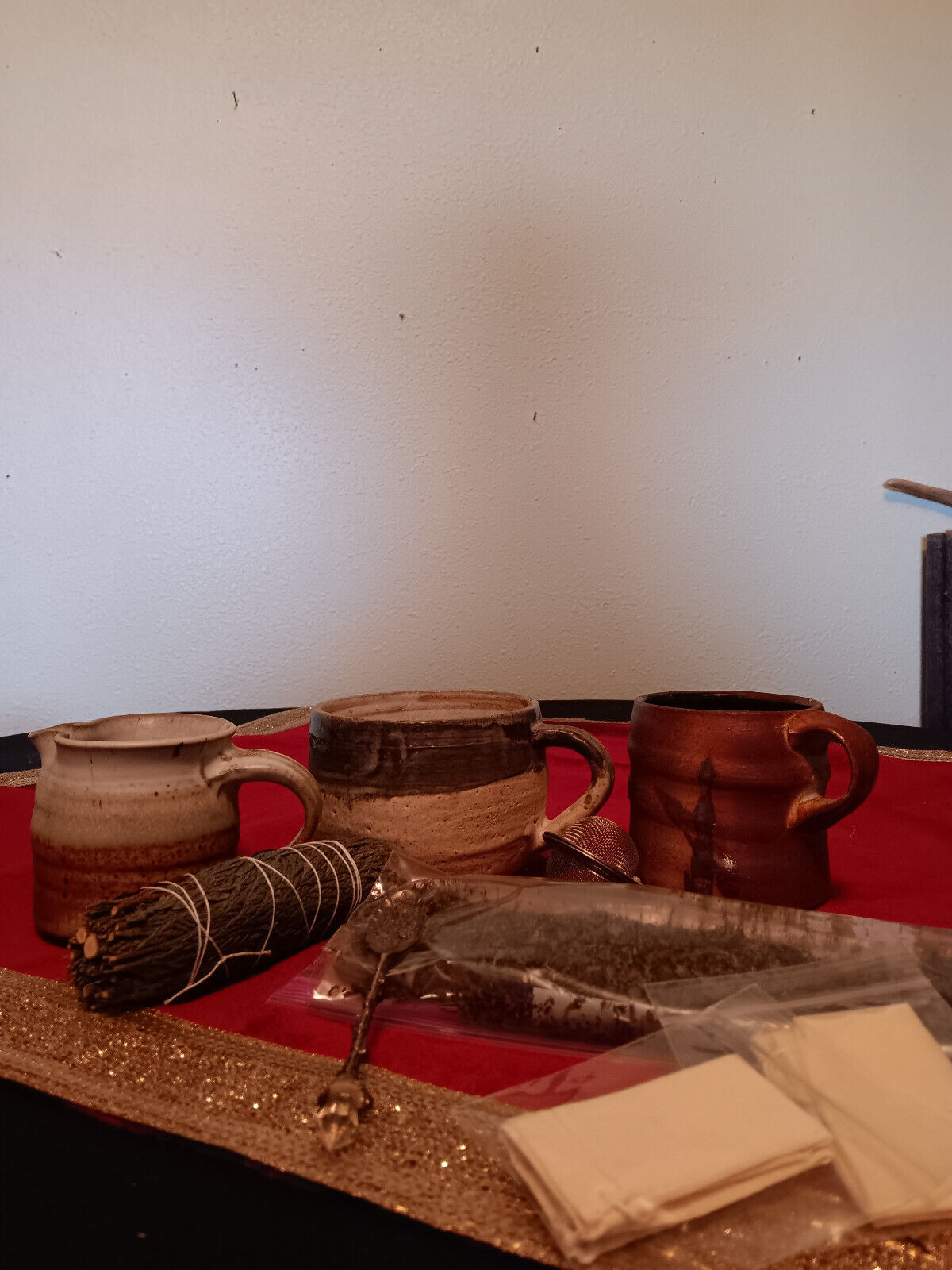 Vintage Pottery Tea Cup, Coffee Cup, Creamer, Moroccan Tea, Tea Bags