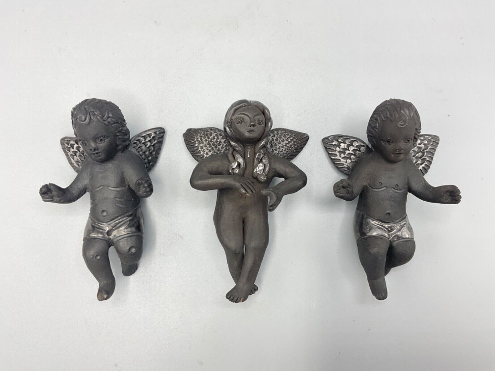 SIGNED Adelina Pedro Martinez Black Clay Hand Sculpted Angel - Cherub Ornaments