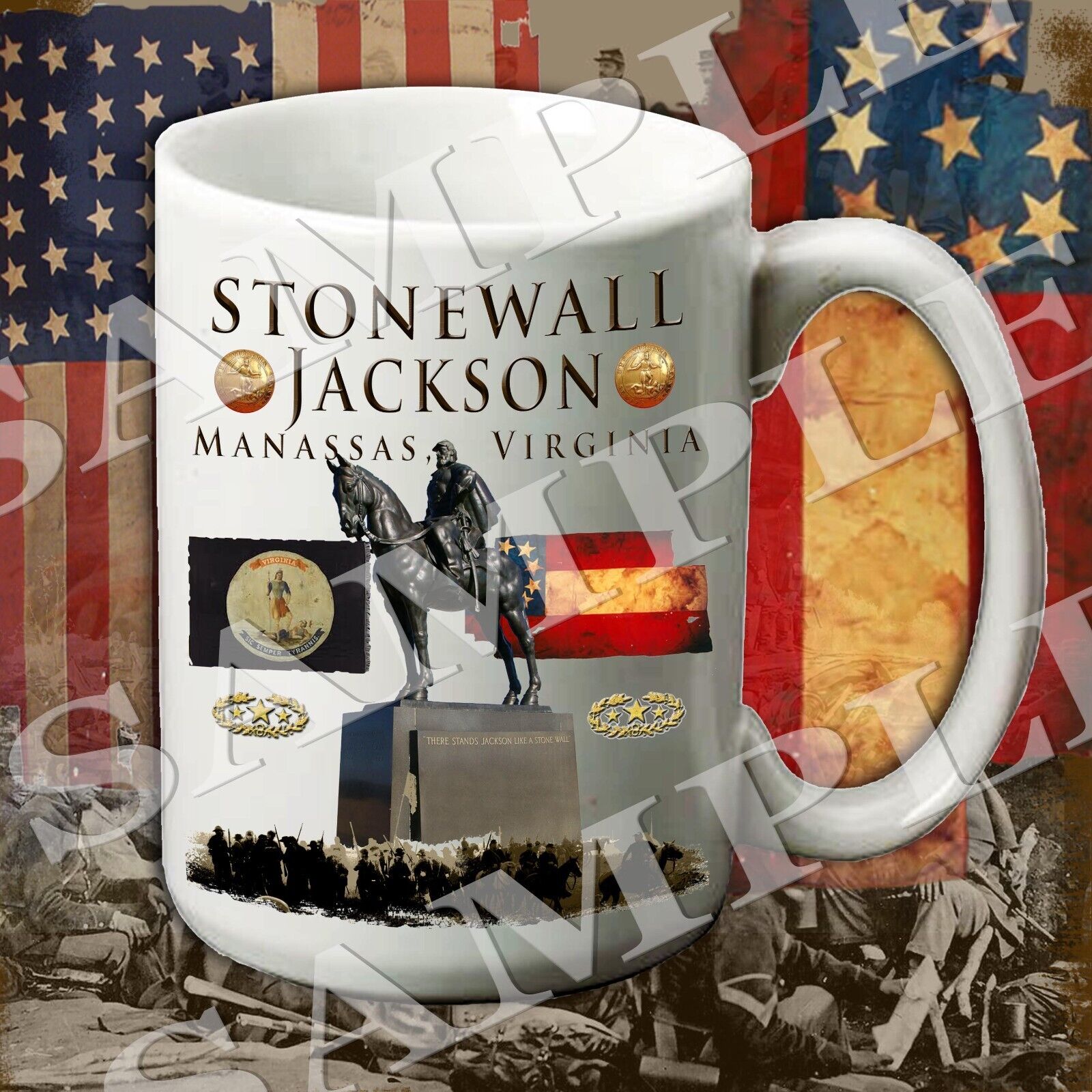 Stonewall Jackson Monument Manassas 15-ounce Civil War themed coffee mug