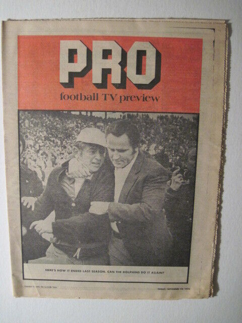 Louisville Times 1974 Pro Football TV Preview Miami Dolphins, Don Shula
