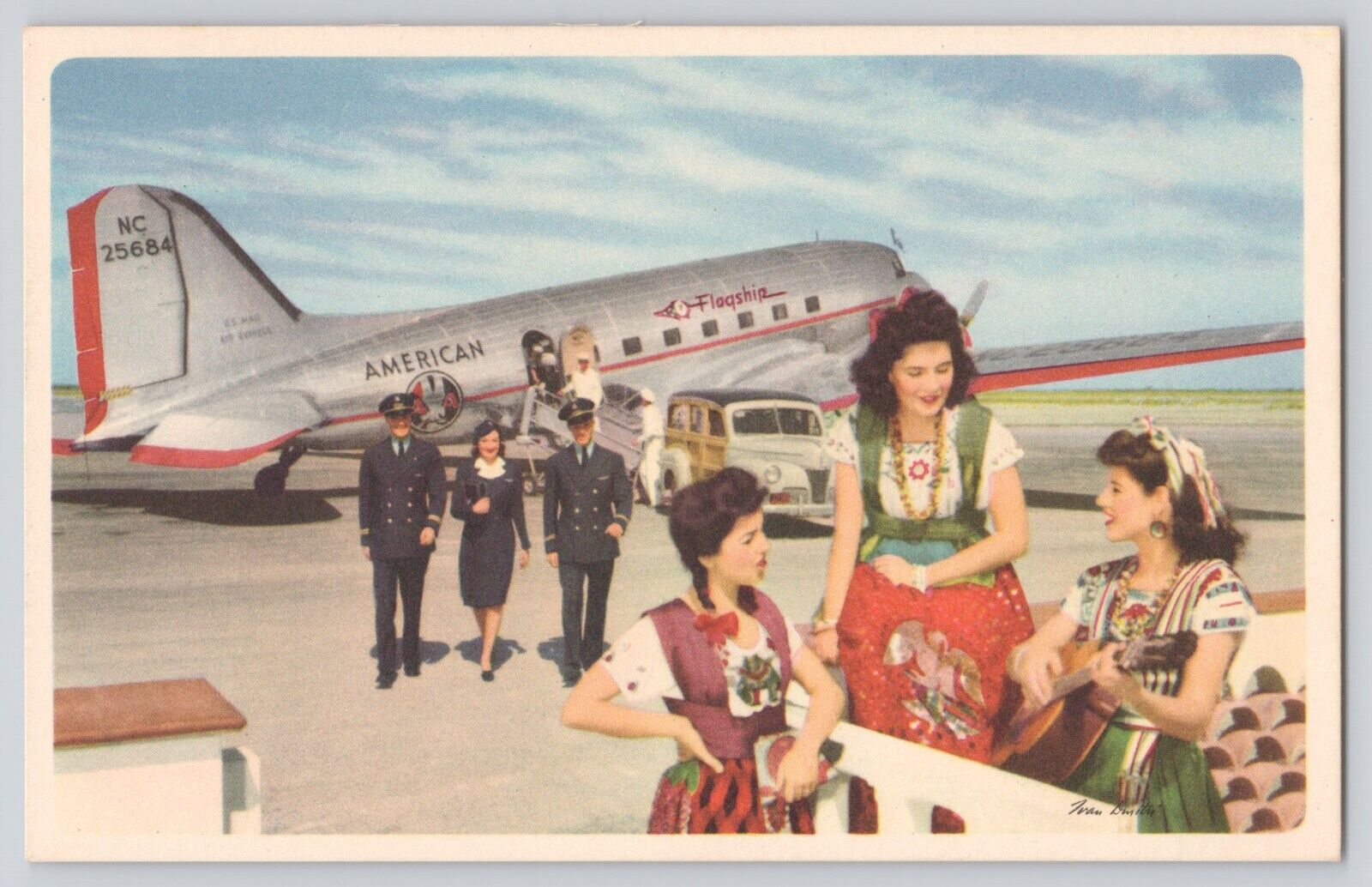 Postcard American Airlines Mexico Guitar Airplane Plane Flagships Unposted