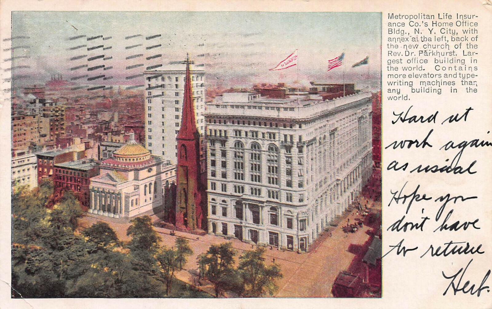 Metropolitan Life, Home Office, Manhattan, New York City, Postcard, Used in 1907