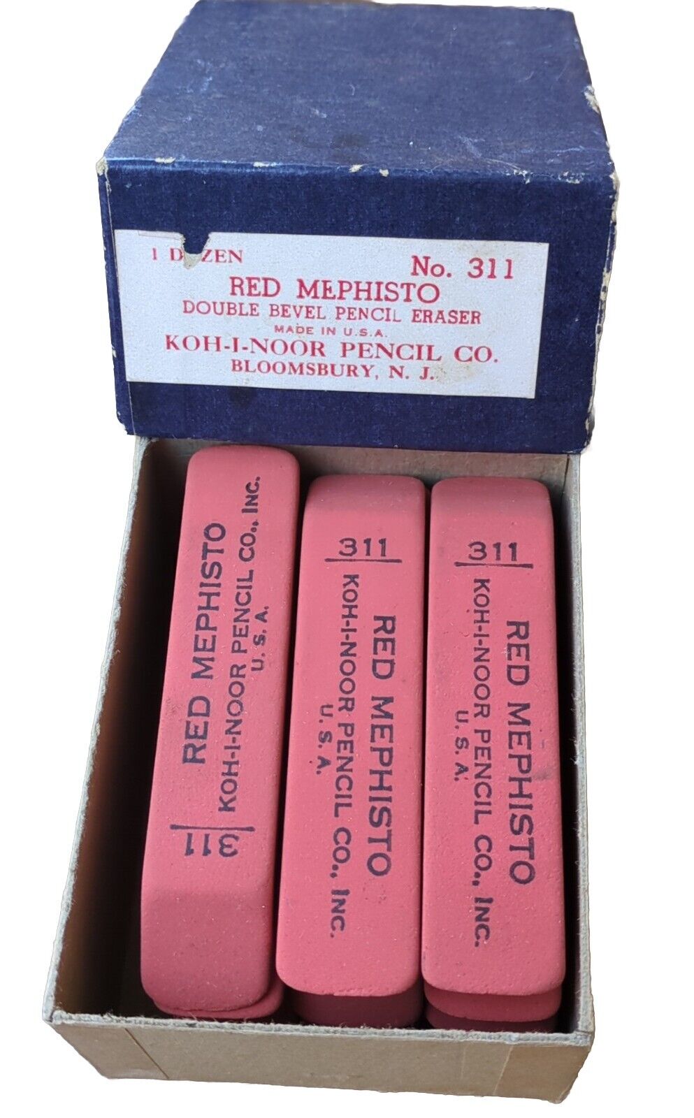 Vintage Red Mephisto Double Bevel Pencil Eraser Bloomsbury New Jersey New Old...