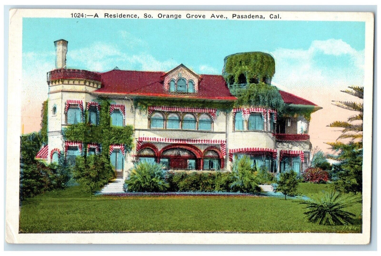 c1930's A Residence South Orange Grove Ave. Pasadena California CA Postcard