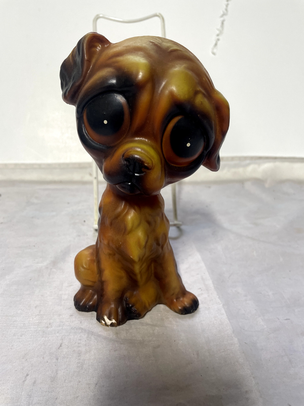 Vintage Enesco Sad Big Eyes Pity Puppy Dog Red Plastic Figurine 7”
