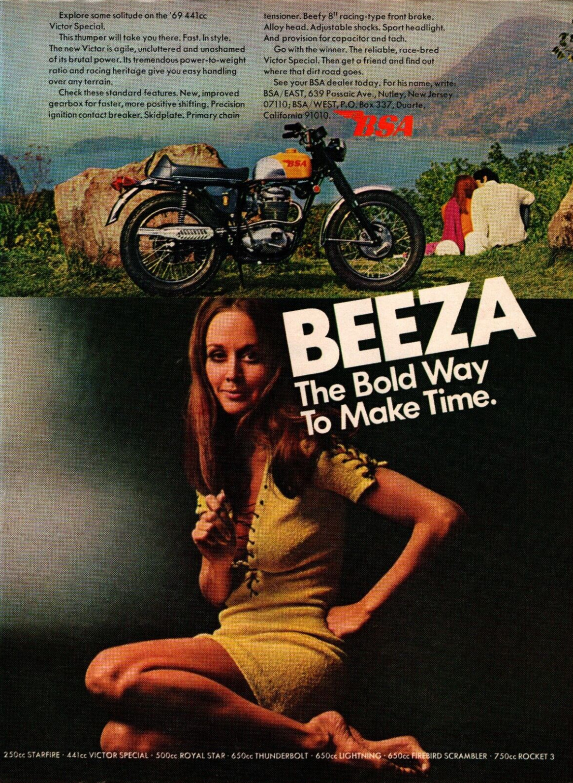 BSA Victor 441 BEEZA Vintage Original A4 Motorcycle Print Ad Circa 1969