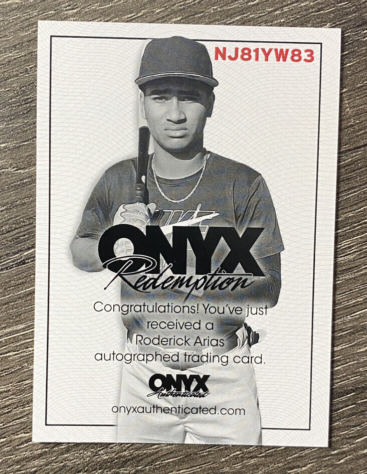 RODERICK ARIAS 2021 ONYX VINTAGE EXTENDED BASEBALL ON CARD AUTO REDEMPTION