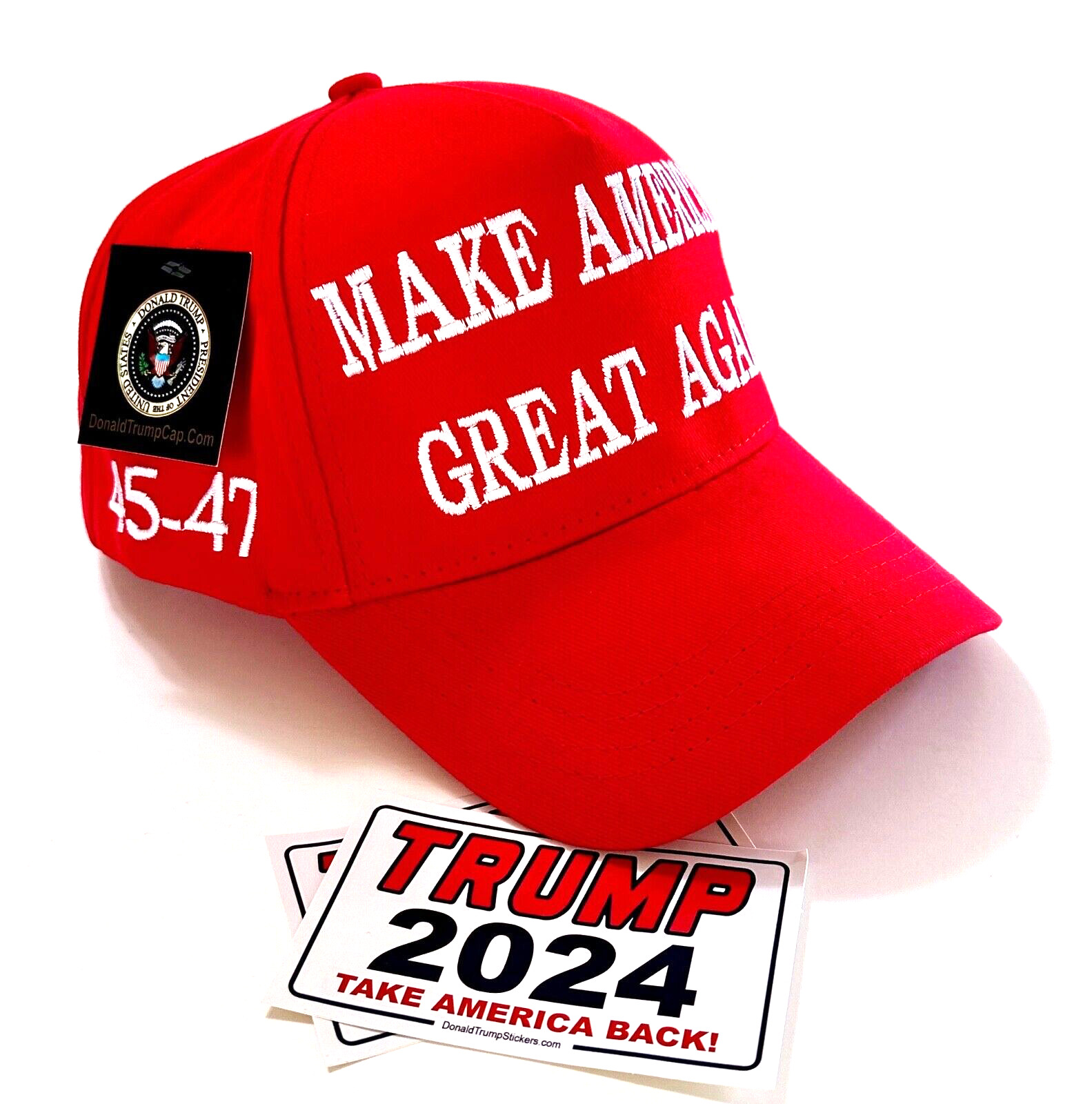 Donald Trump 45-47 Hat...Make America Great Again..MAGA..Red + 2 - 2024 Stickers