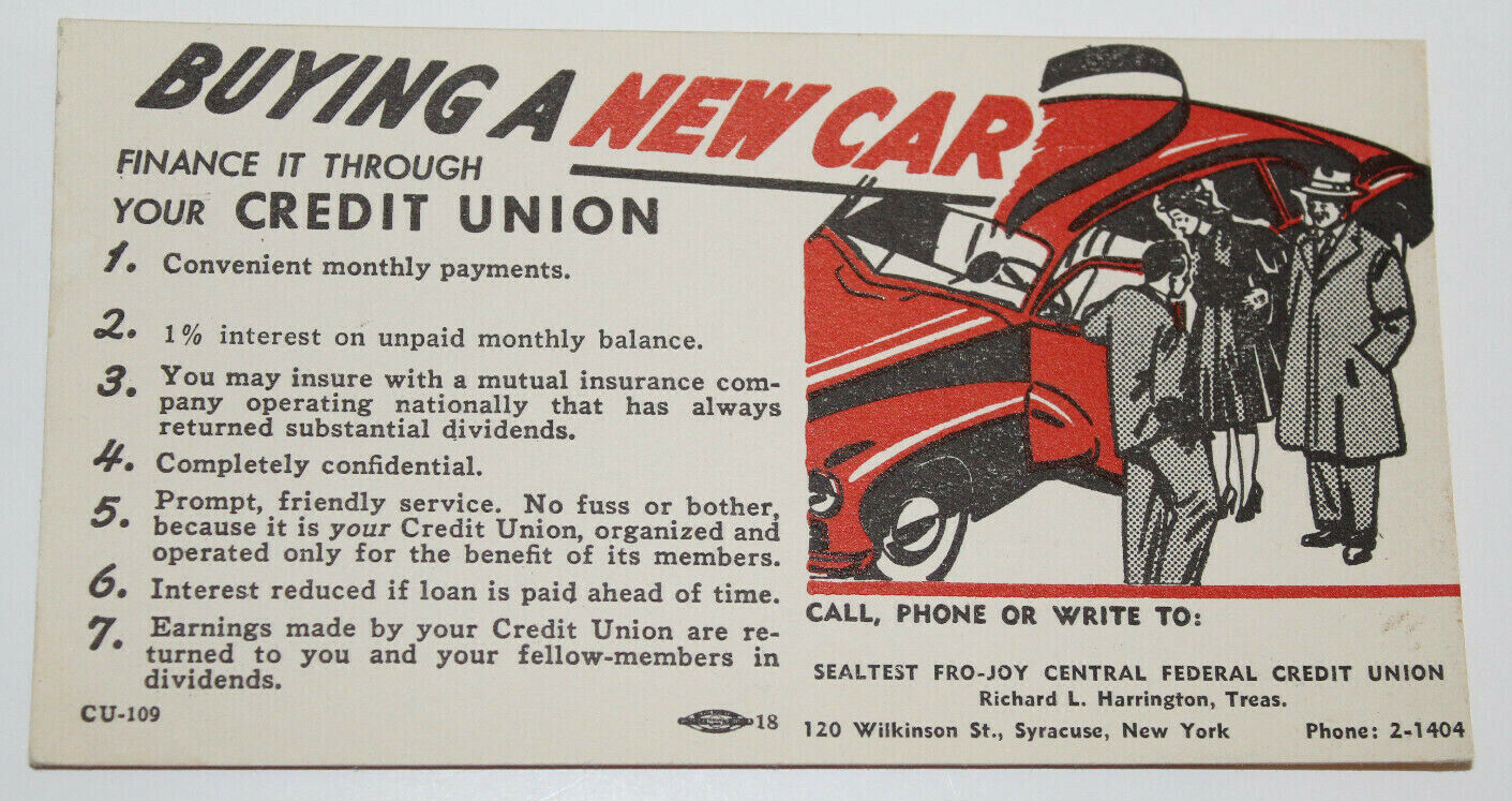 Vintage Sealtest Fro-Joy Central Federal Credit Union Syracuse, N.Y. Trade Card 