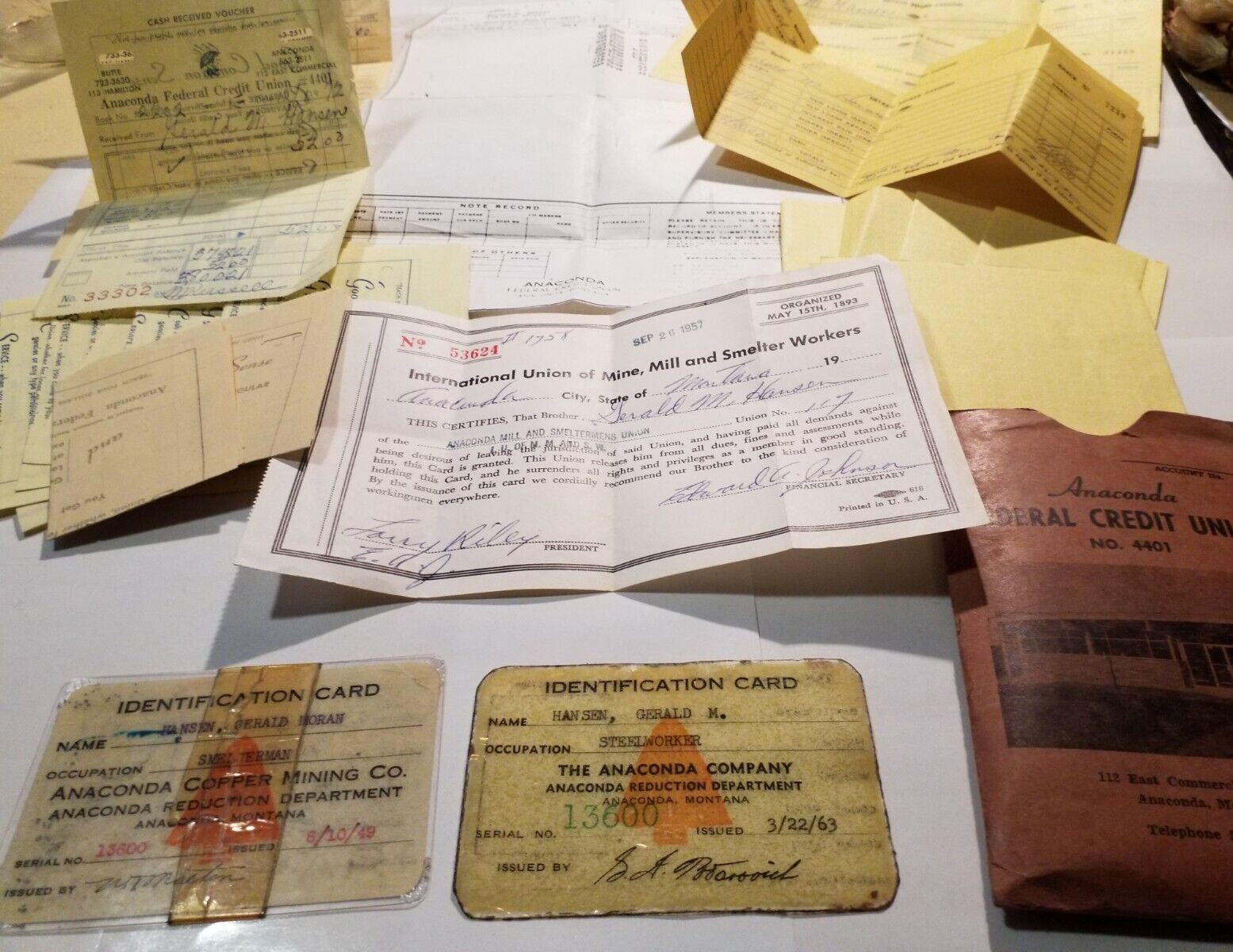 Anaconda Copper Mining Co Employee IDs 1949-63 Documents Union Mine Smelter Bank