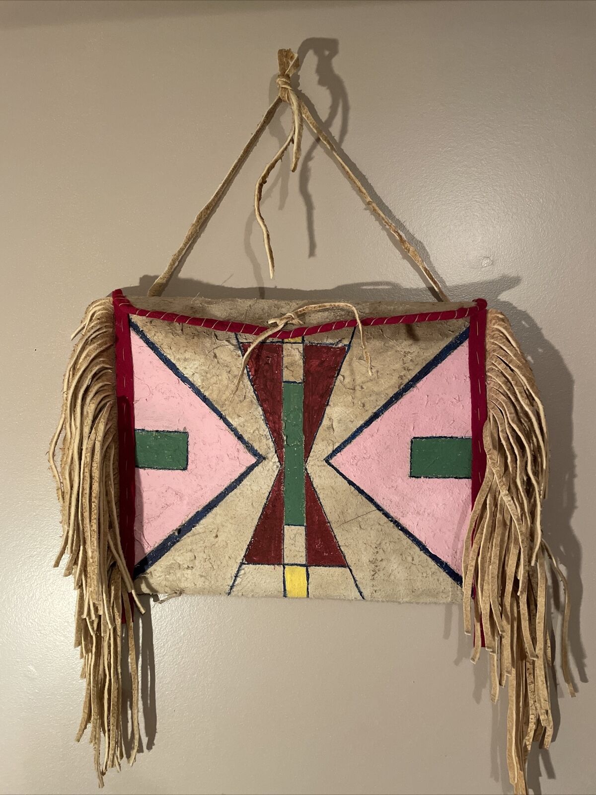 Native Plains Indian Painted Rawhide Parfleche Bag Brain Tanned
