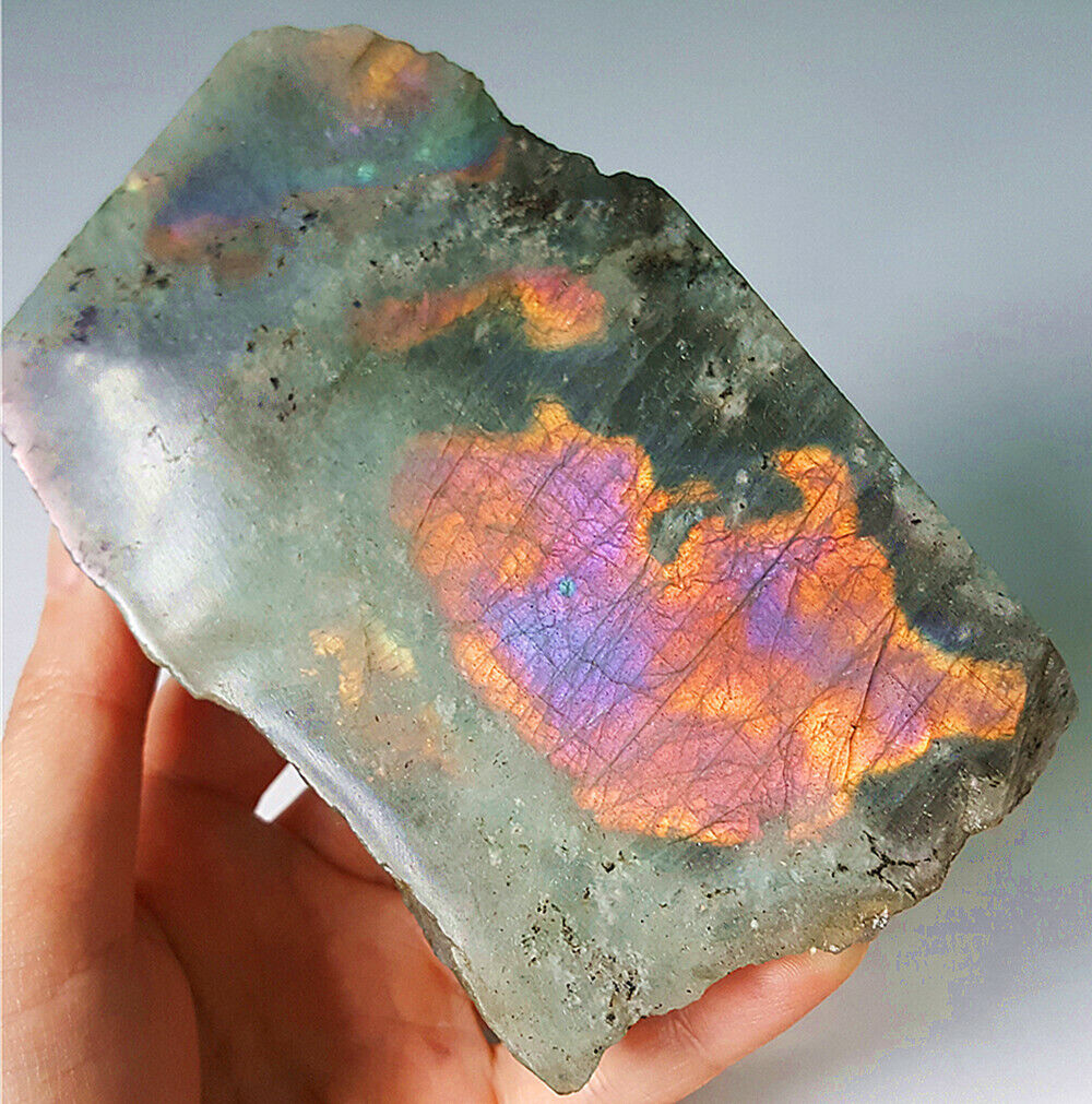 TOP 378G Natural Purple Flash Rainbow Labradorite Crystal Polished Healing YR215