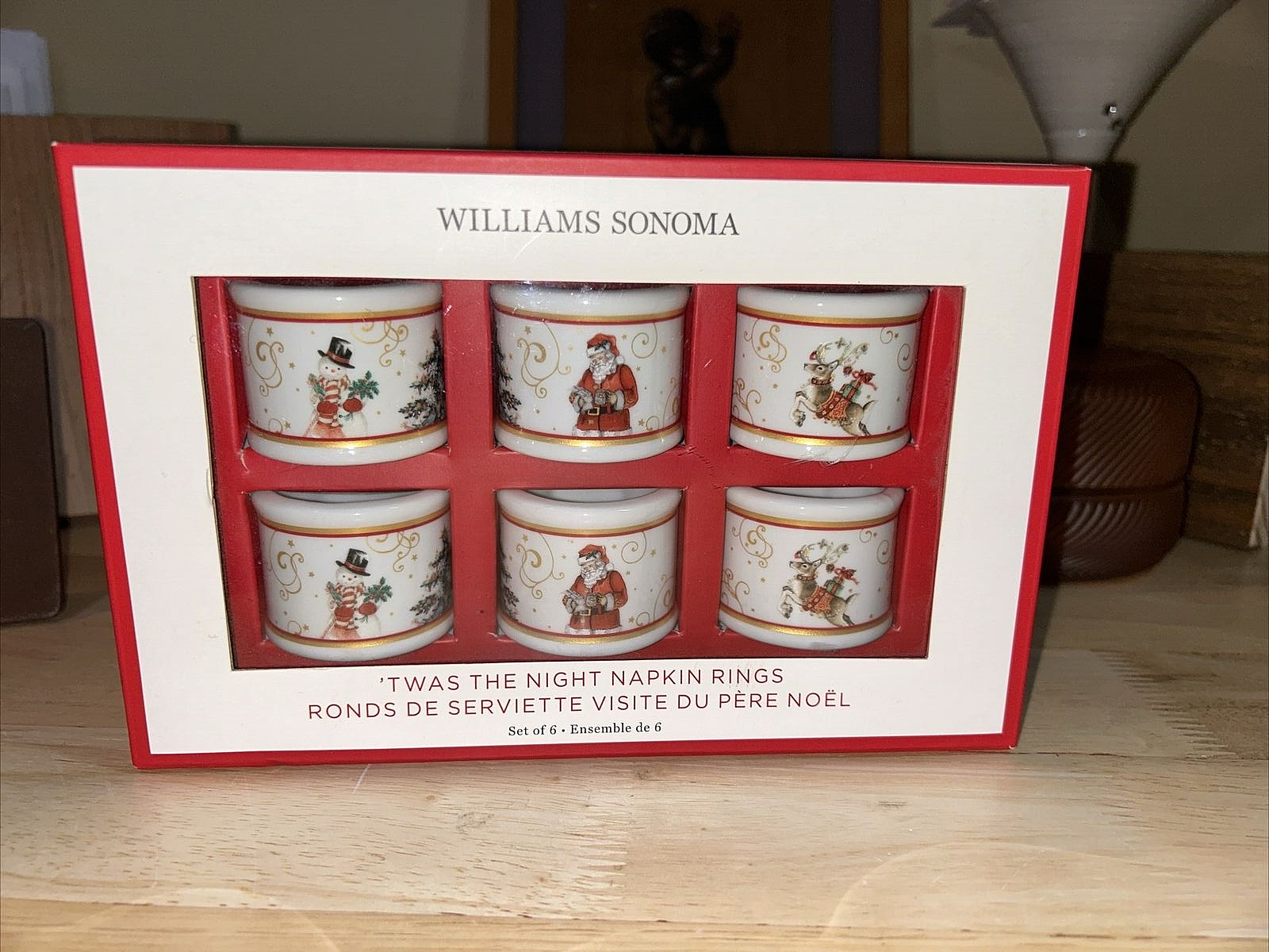 WILLAIMS SONOMA TWAS THE NIGHT NAPKIN RINGS SET OF (6) NEW IN BOX CHRISTMAS 2018