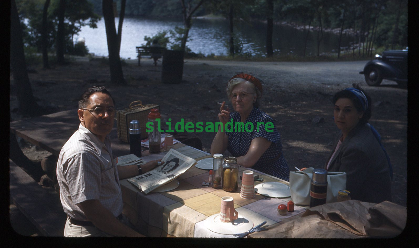 1948 Original Slide - People Picnic Smoking - High Point State Park New Jersey