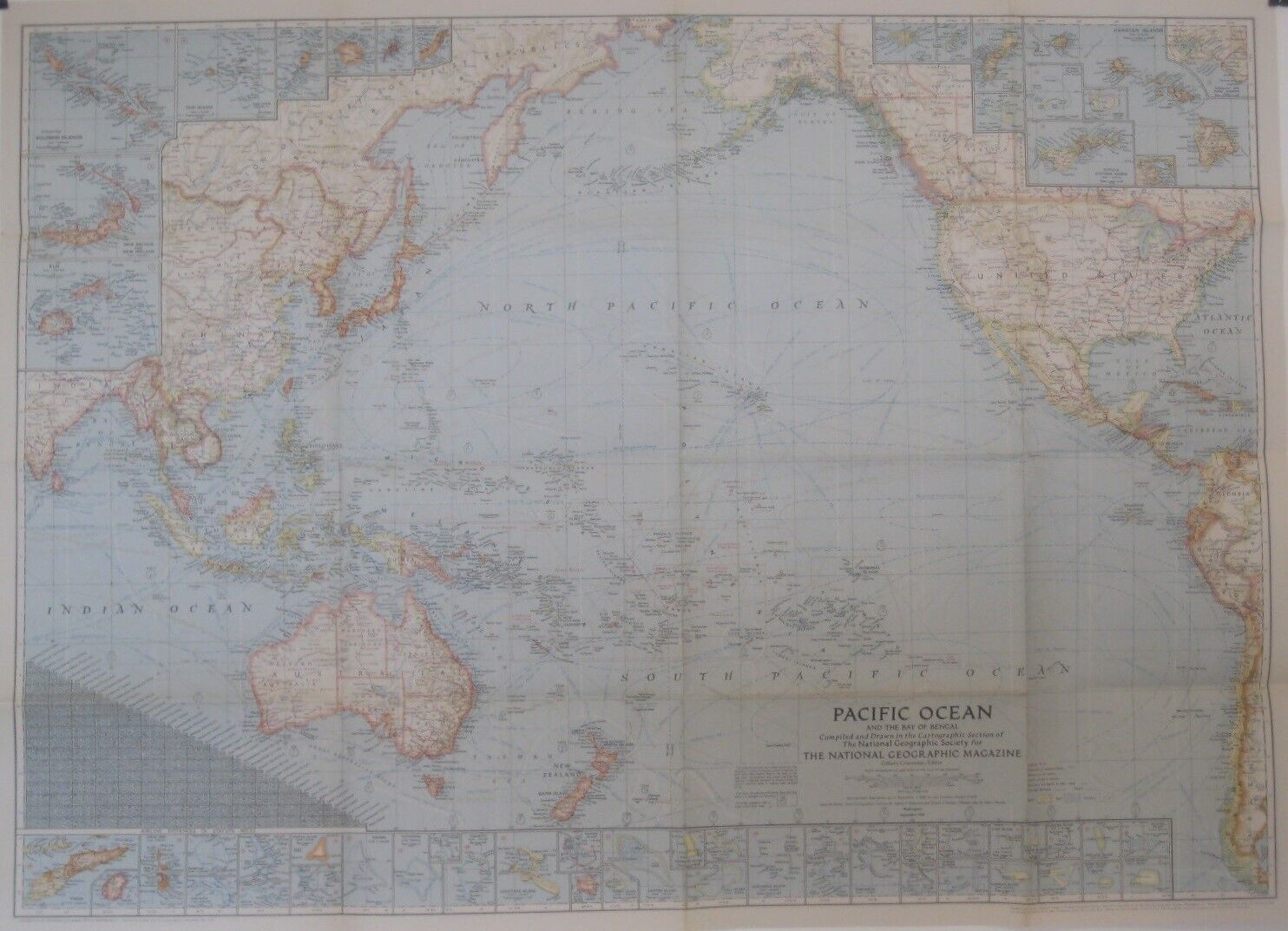 1943 WAR MAP Pacific Ocean Hawaii Iwo Jima Saipan Luzon Japan Guam New Guinea 