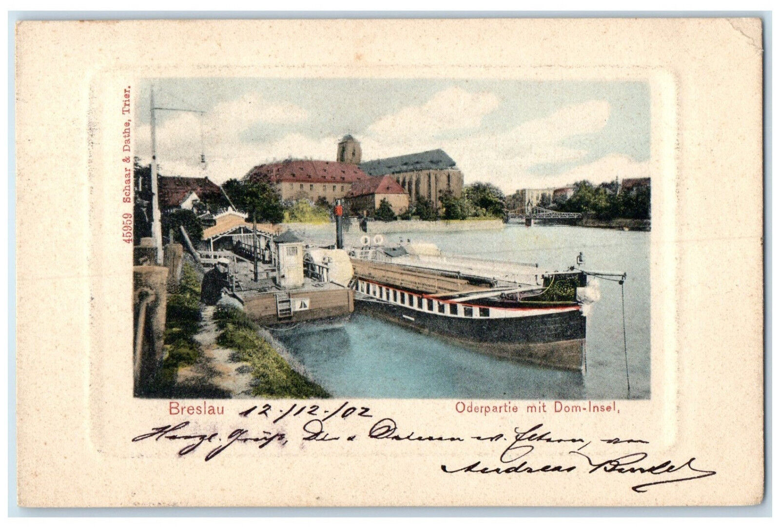 1902 Oderpartie Cathedral Island Breslau (Wrocław) Poland Embossed Postcard