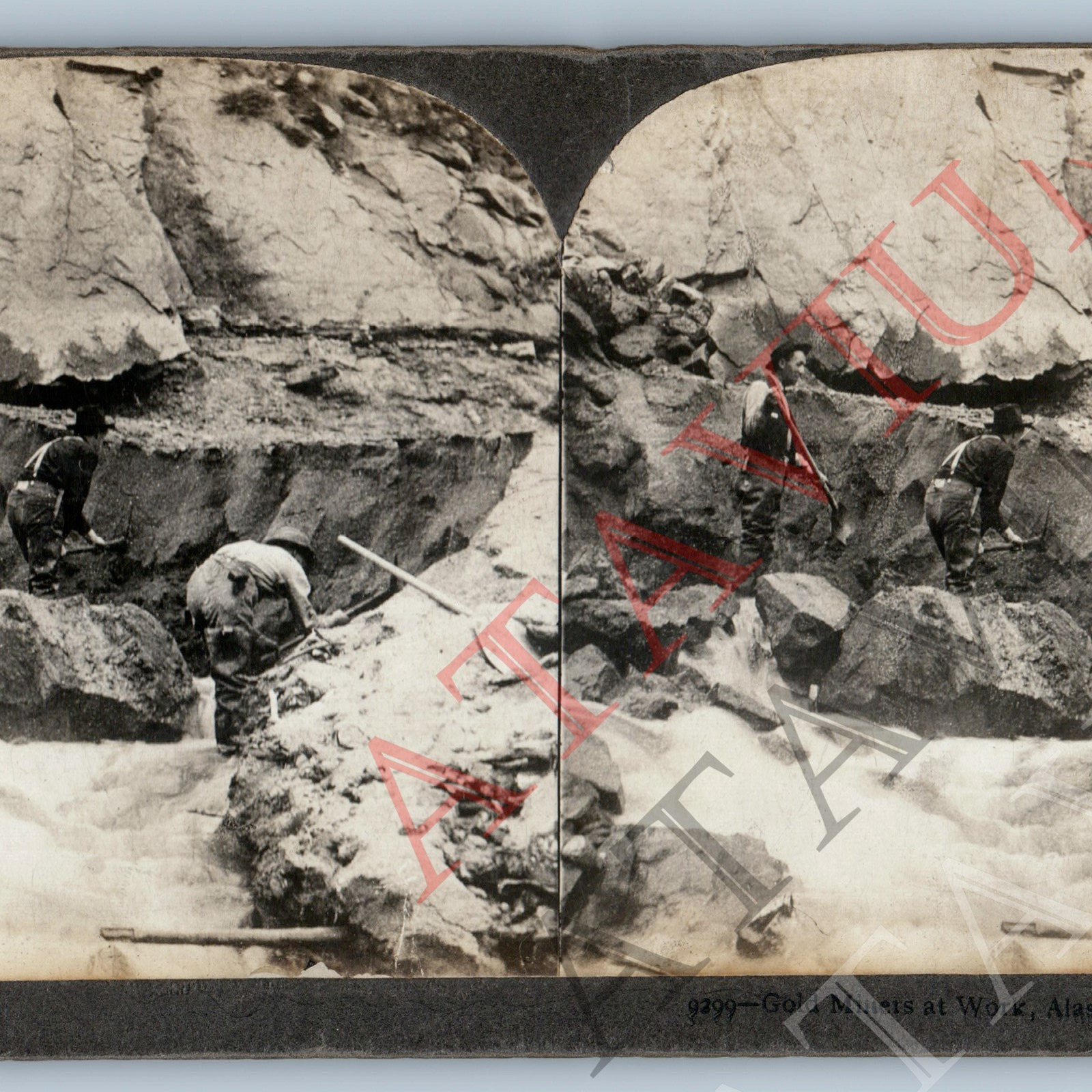 c1900s Alaska Gold Miners Dig Mining Real Photo Stereoview Sift Sand Riches V45
