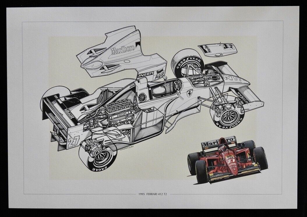 1995 Ferrari 412T2 Formula 1 D\'Alessio LtdEd Art Print Cutaway Technical Drawing