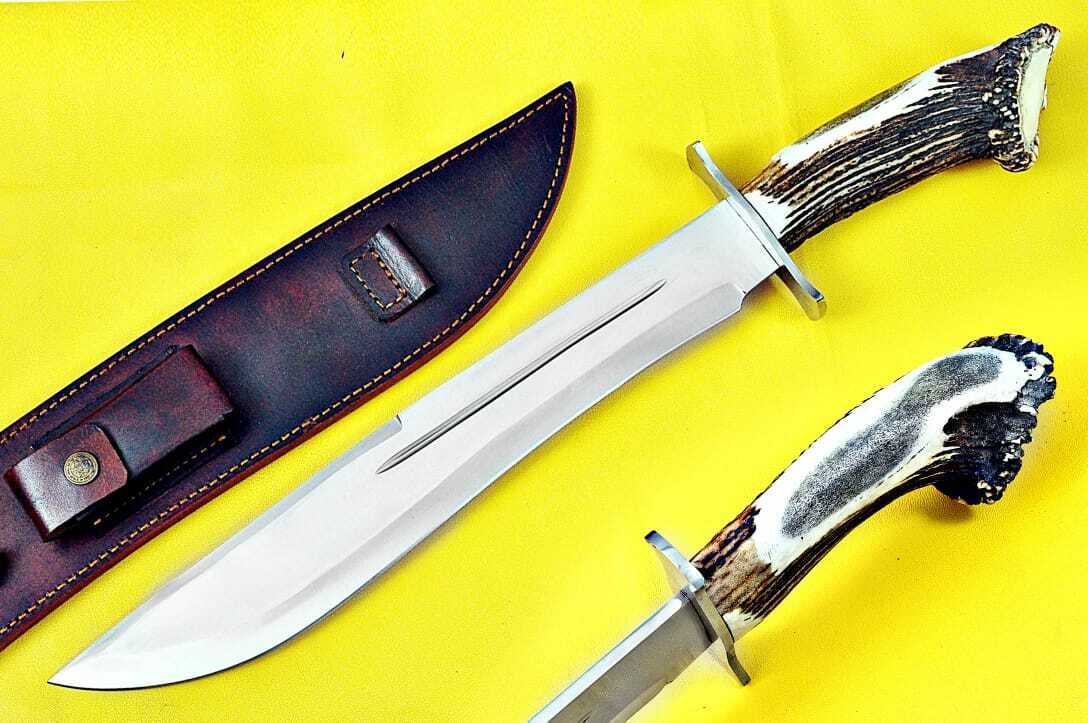 Knivesjunction Custom-handmade 5160 Spring Steel Stag Horn Bowie 21-inch Knife