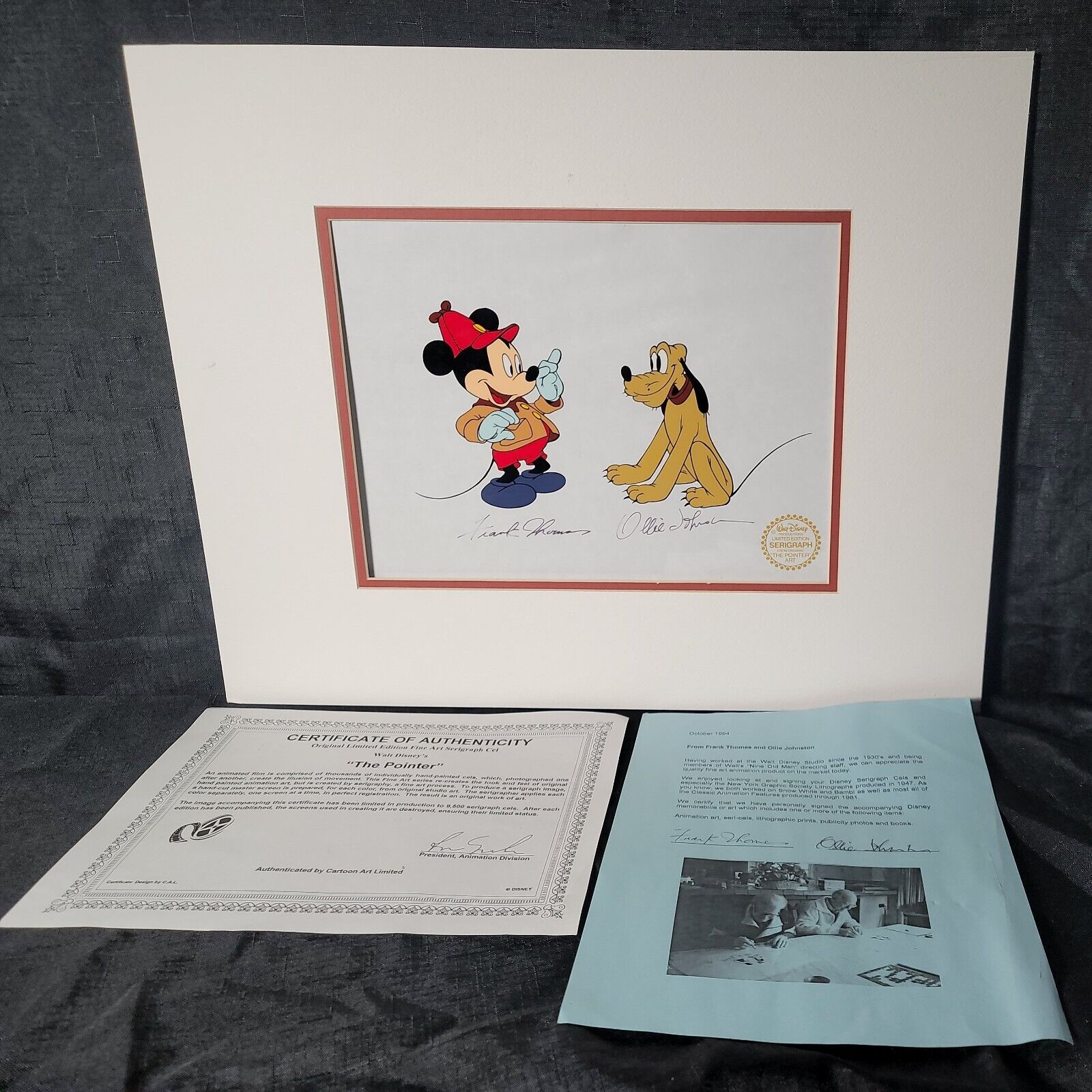 Frank Thomas Ollie Johnston Signed Serigraph The Pointer Mickey Mouse Pluto Cel
