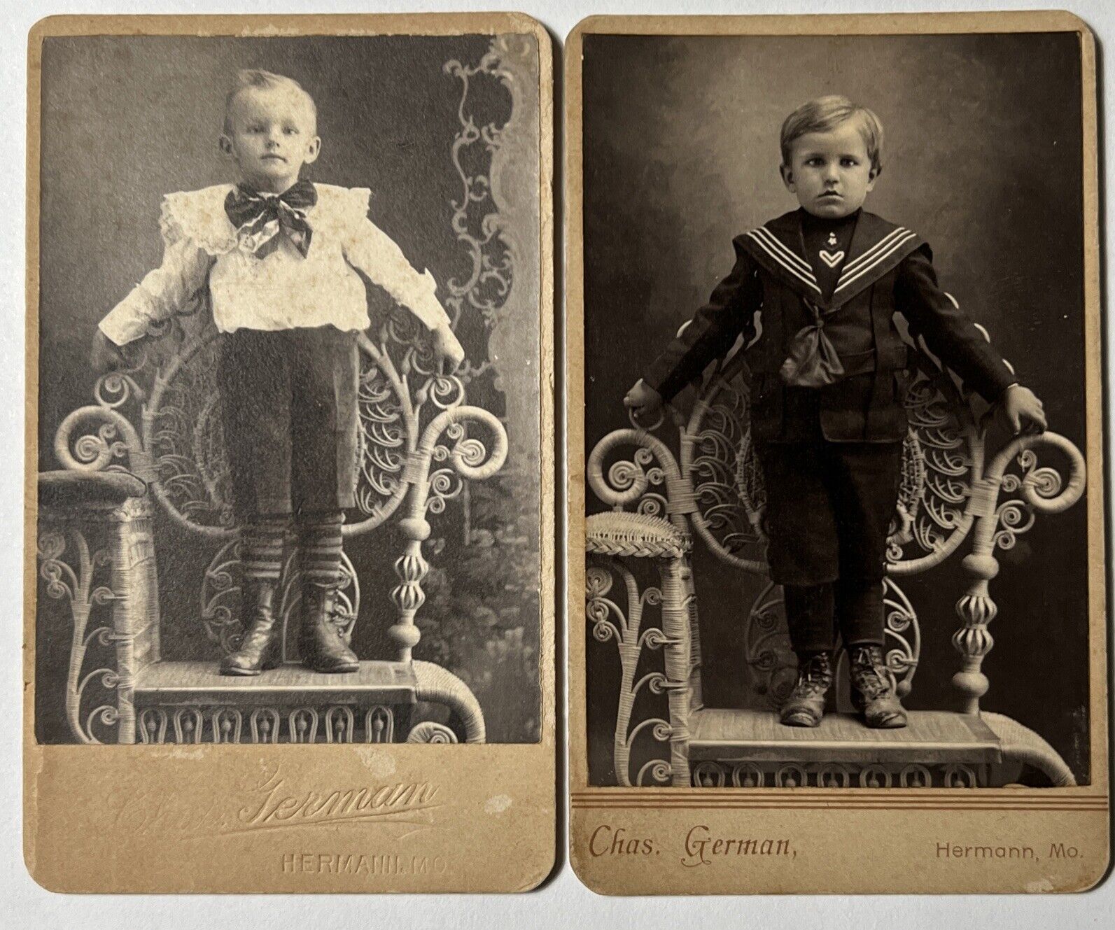 HERMANN MISSOURI 1880s Victorian Boys Lot of 2 CDV Carte de Visite Photos 1880s