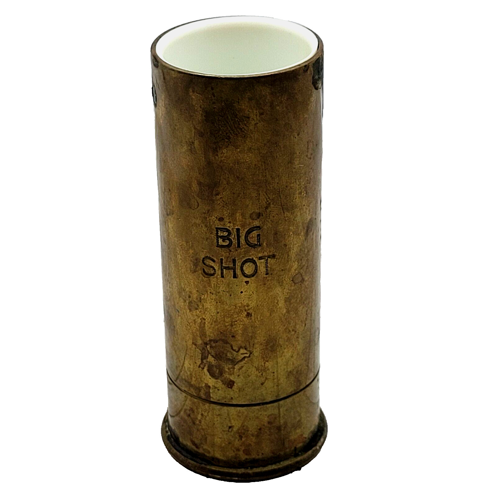 Brass Big Shot Shot Glass Shotgun Shell Italy Mid Century 2 Ounce Distressed