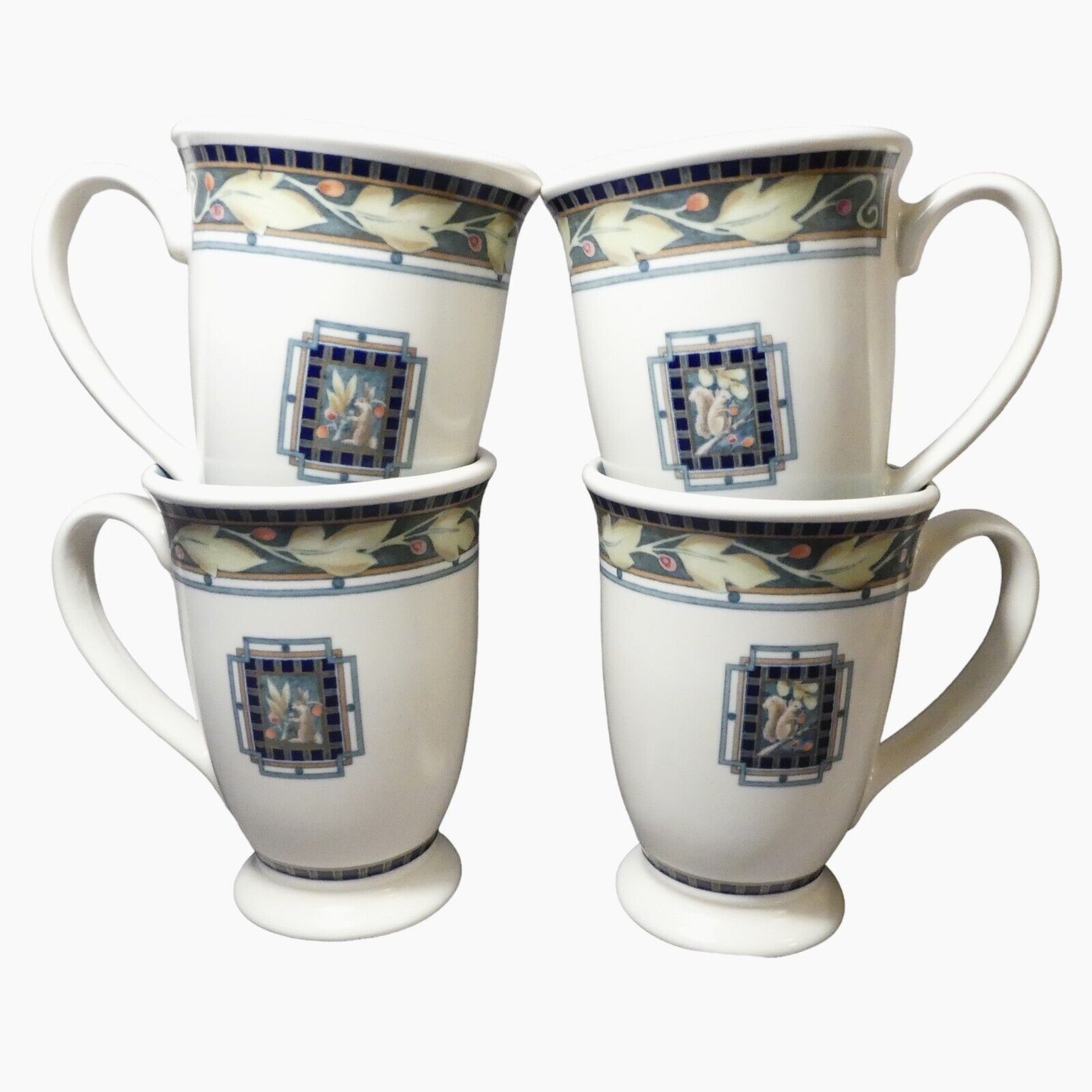 Pfaltzgraff Forest Pedestal Footed 4 Coffee Mugs Tea Cups Stoneware Vintage Rare