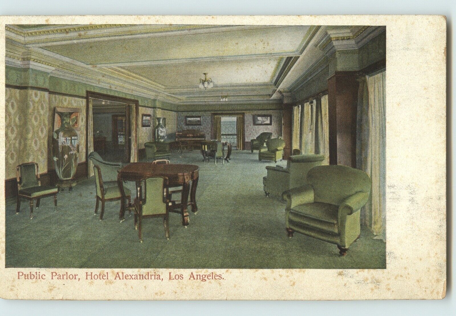 Postcard: View of Public Parlor of Hotel Alexandria - Los Angeles, California