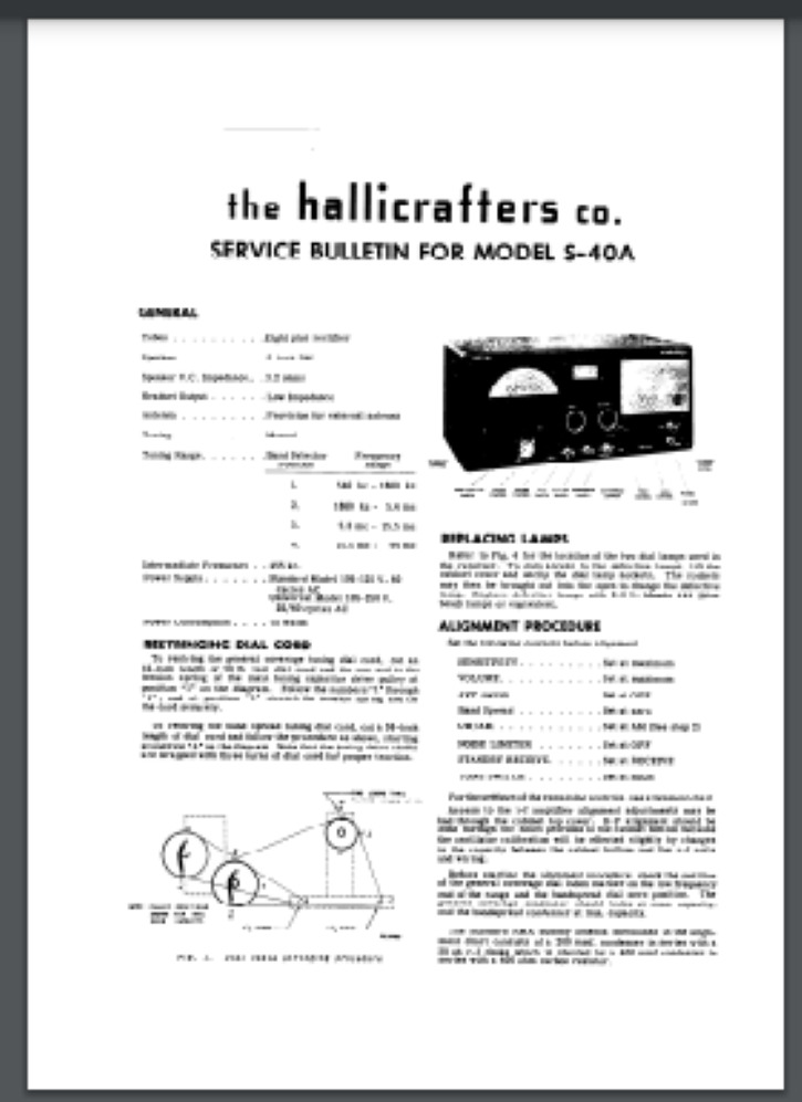 Hallicrafters S40a service bulletin 7 pages for short wave radio