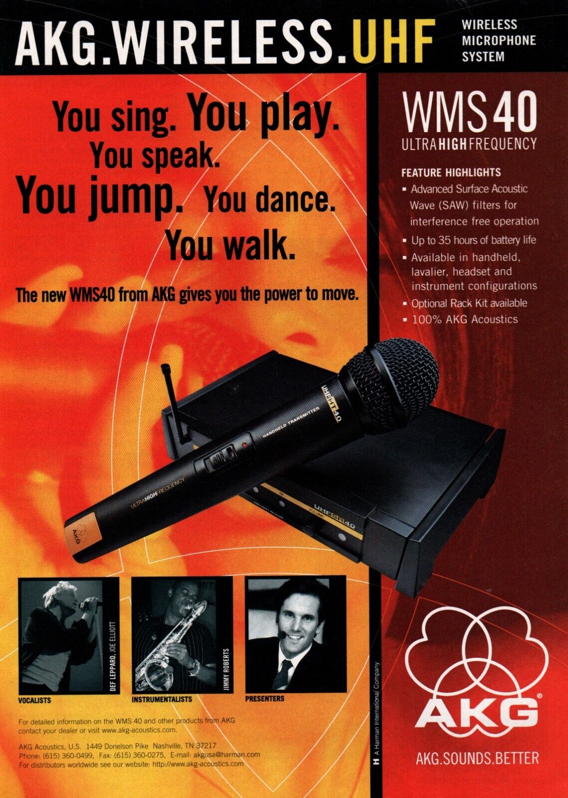 2000 AKG WMS40 Print Ad Featuring Joe Elliott Jimmy Roberts 