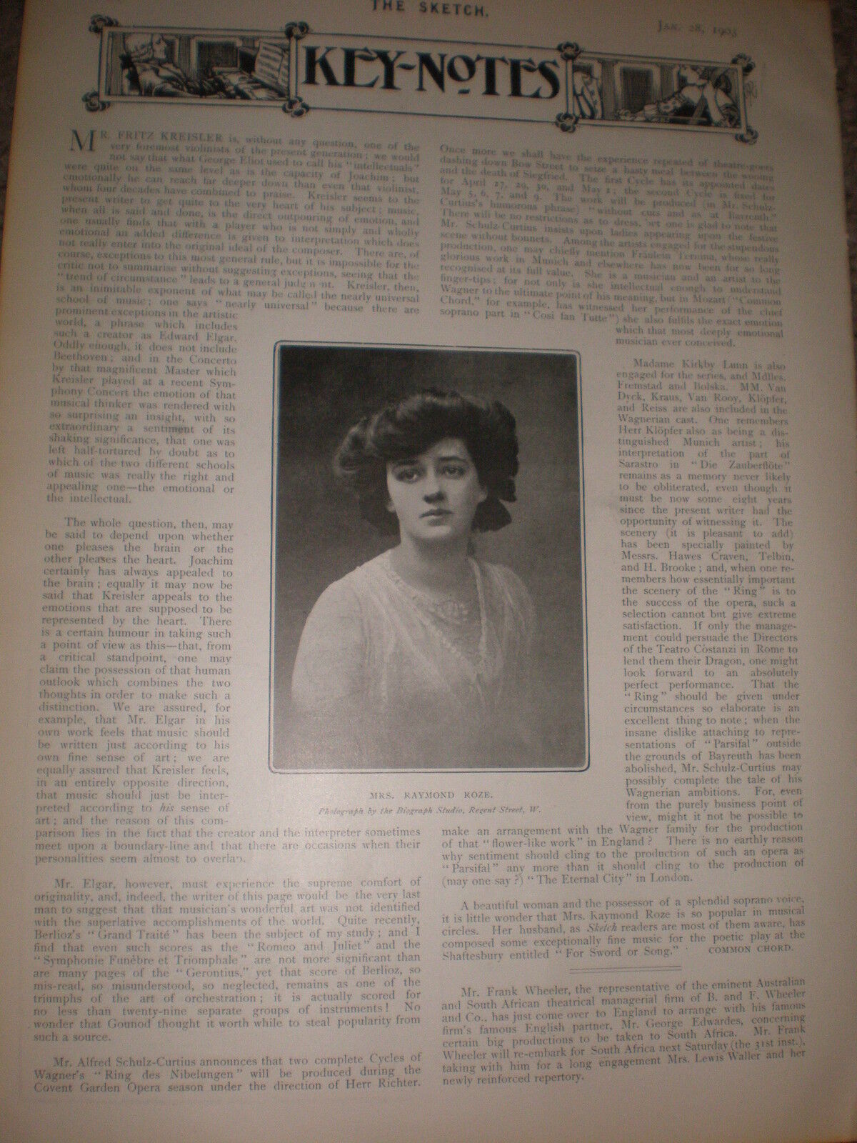 Printed photo opera Mrs Raymond Roze 1903 ref Z
