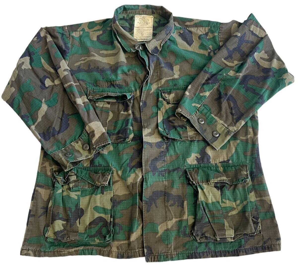 US Army Hot Weather Coat Woodland Camo Size Large Short Military Long Sleeve