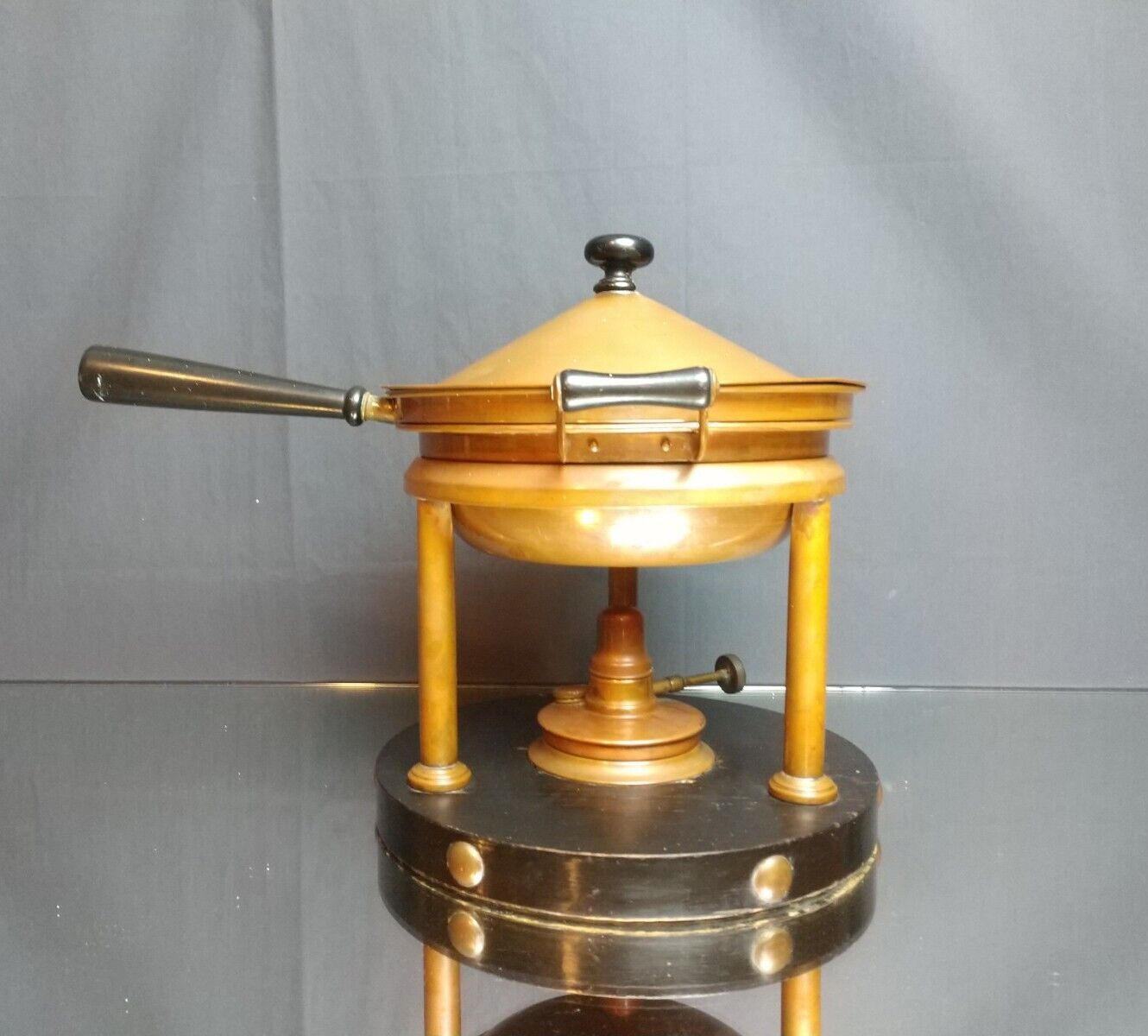 COMPLETE Antique Copper Chafing Dish S. Sternau NY Skillet Double Boiler BURNER
