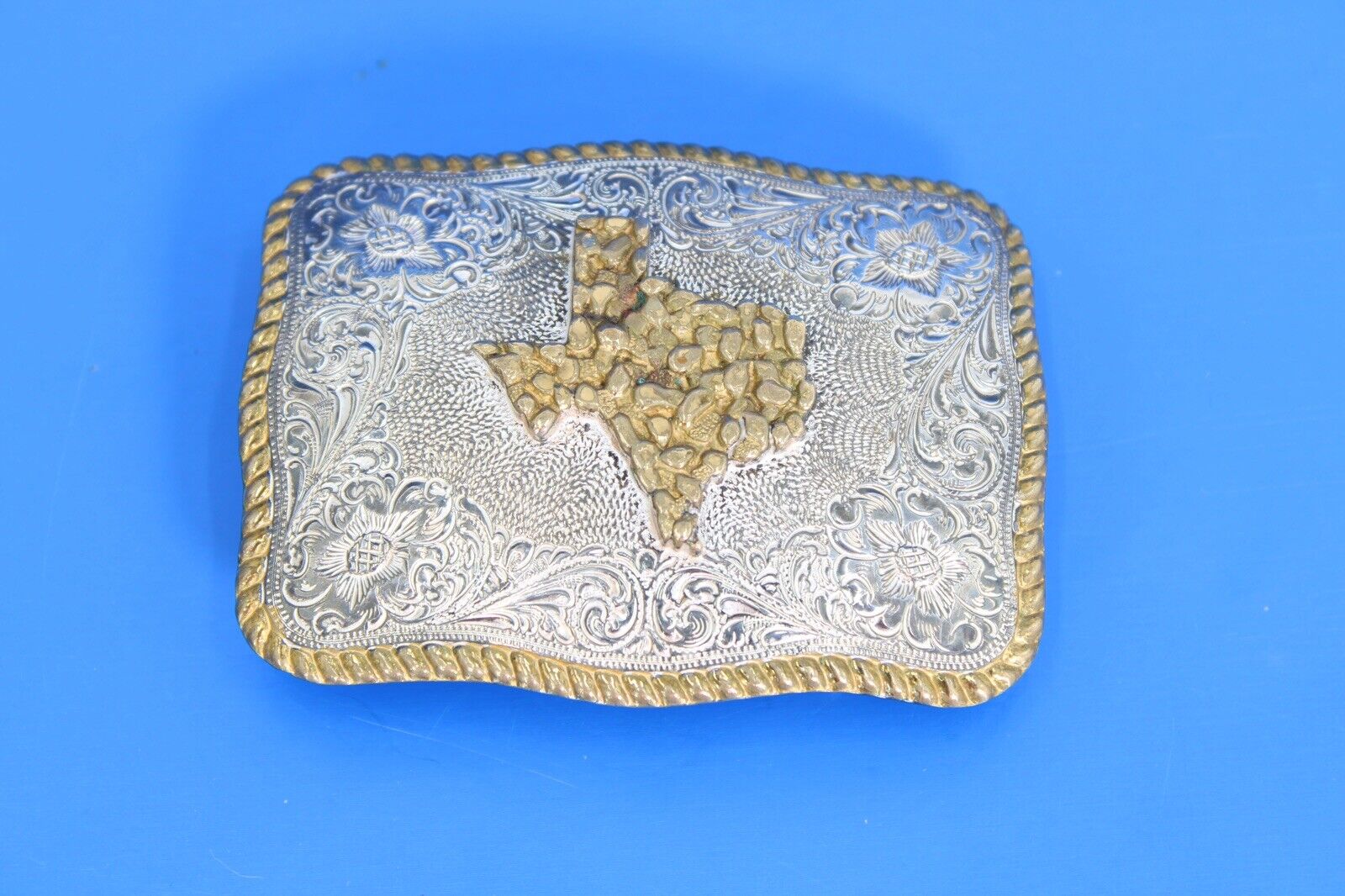 Vintage Heavy Silver CRUMRINE State of TEXAS USA Made Belt Buckle NOS