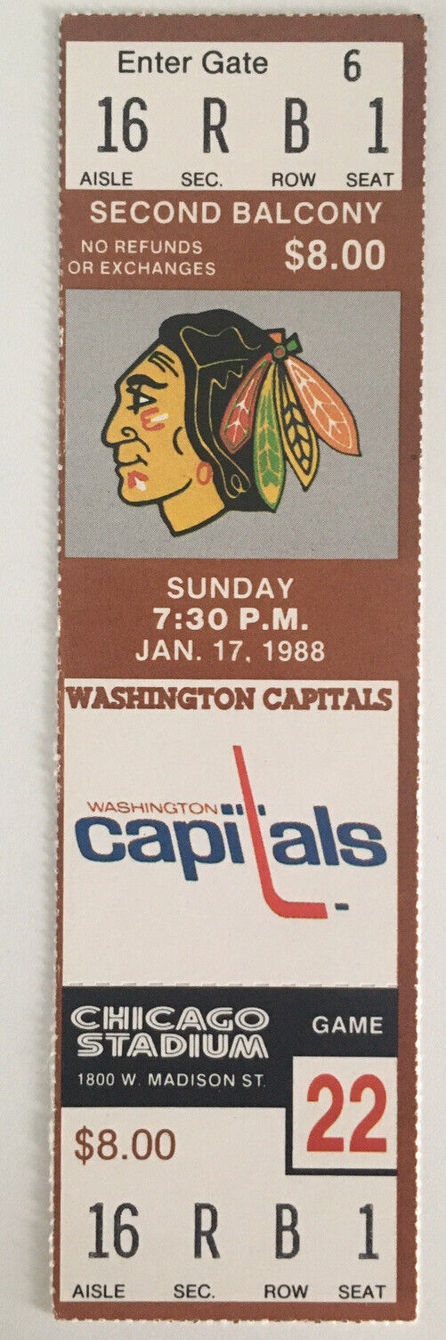 Chicago Blackhawks Washington Capitals Ticket Stub (Jan 17 1988 Chicago Stadium)