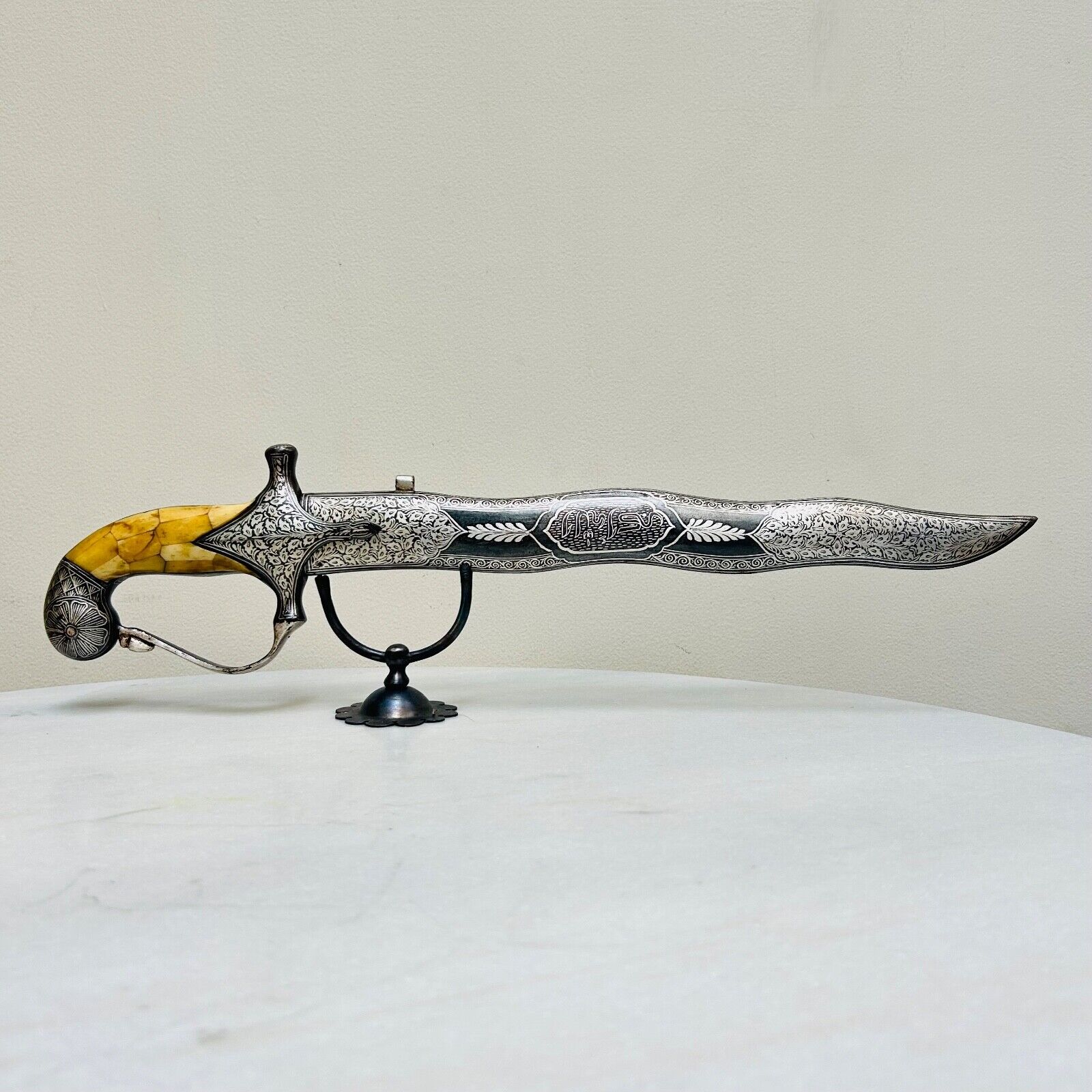 Indian assorted dagger in silver koftgari & peacock head grip & damascus blade