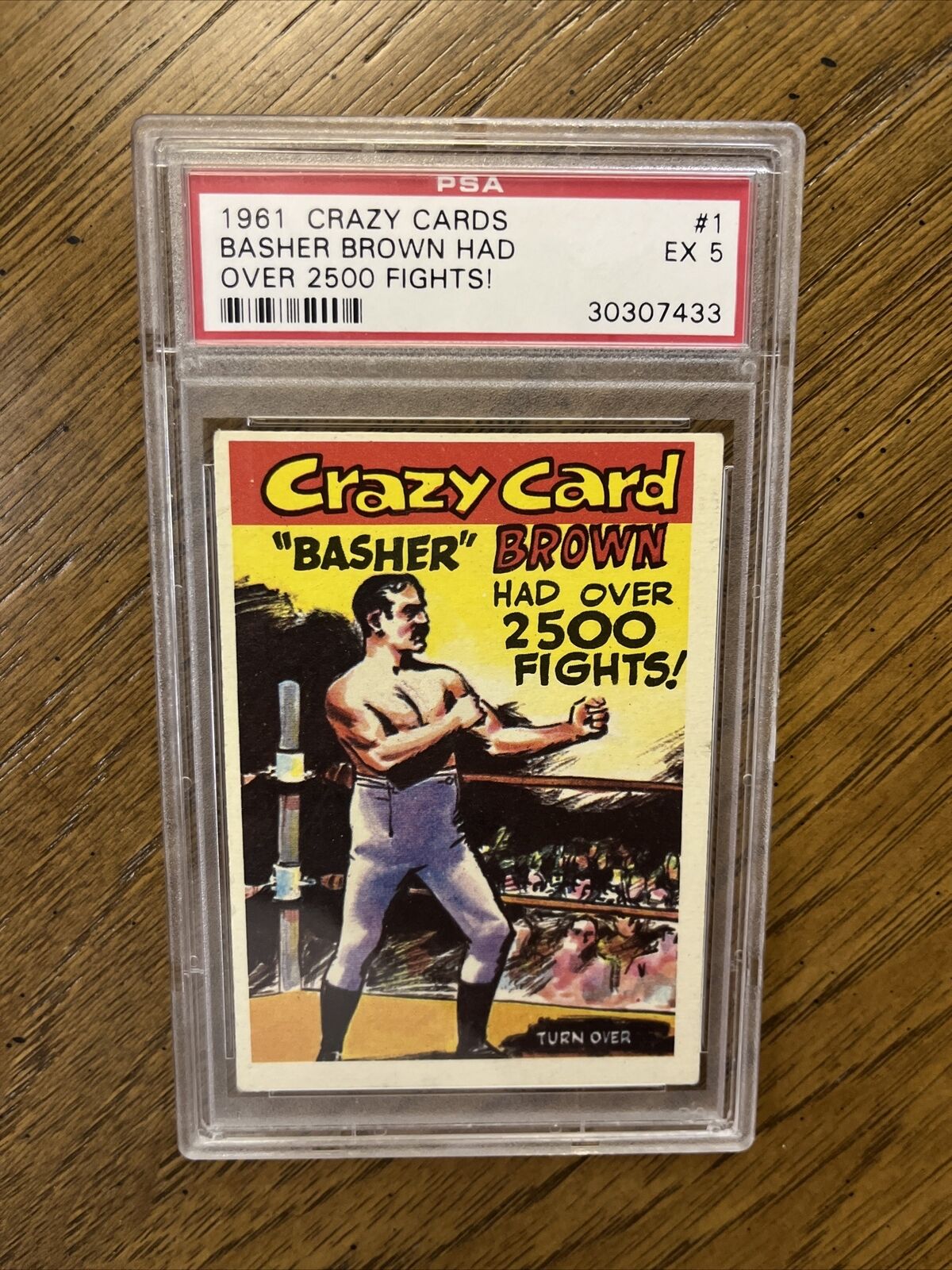 1961 Topps CRAZY CARDS #1 Basher Brown had Over 2500 Fights PSA 5
