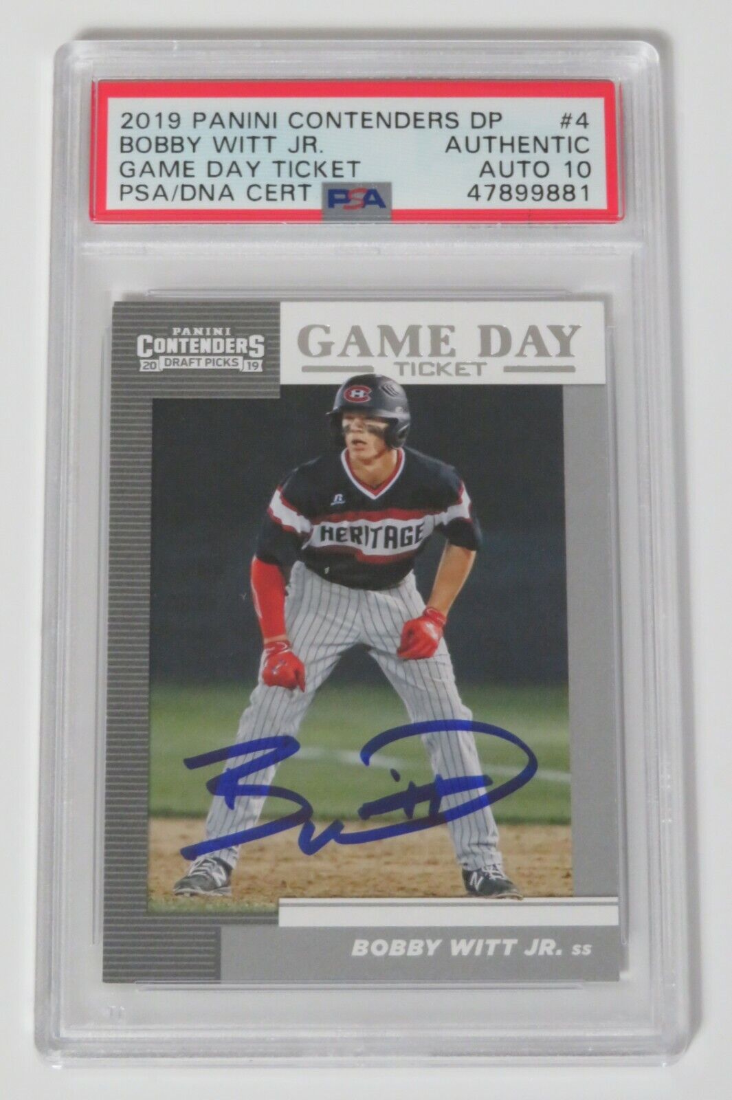Bobby Witt Jr. 2019 Panini Contenders DP # 4 Signed Rookie RC Card PSA 10 Auto 