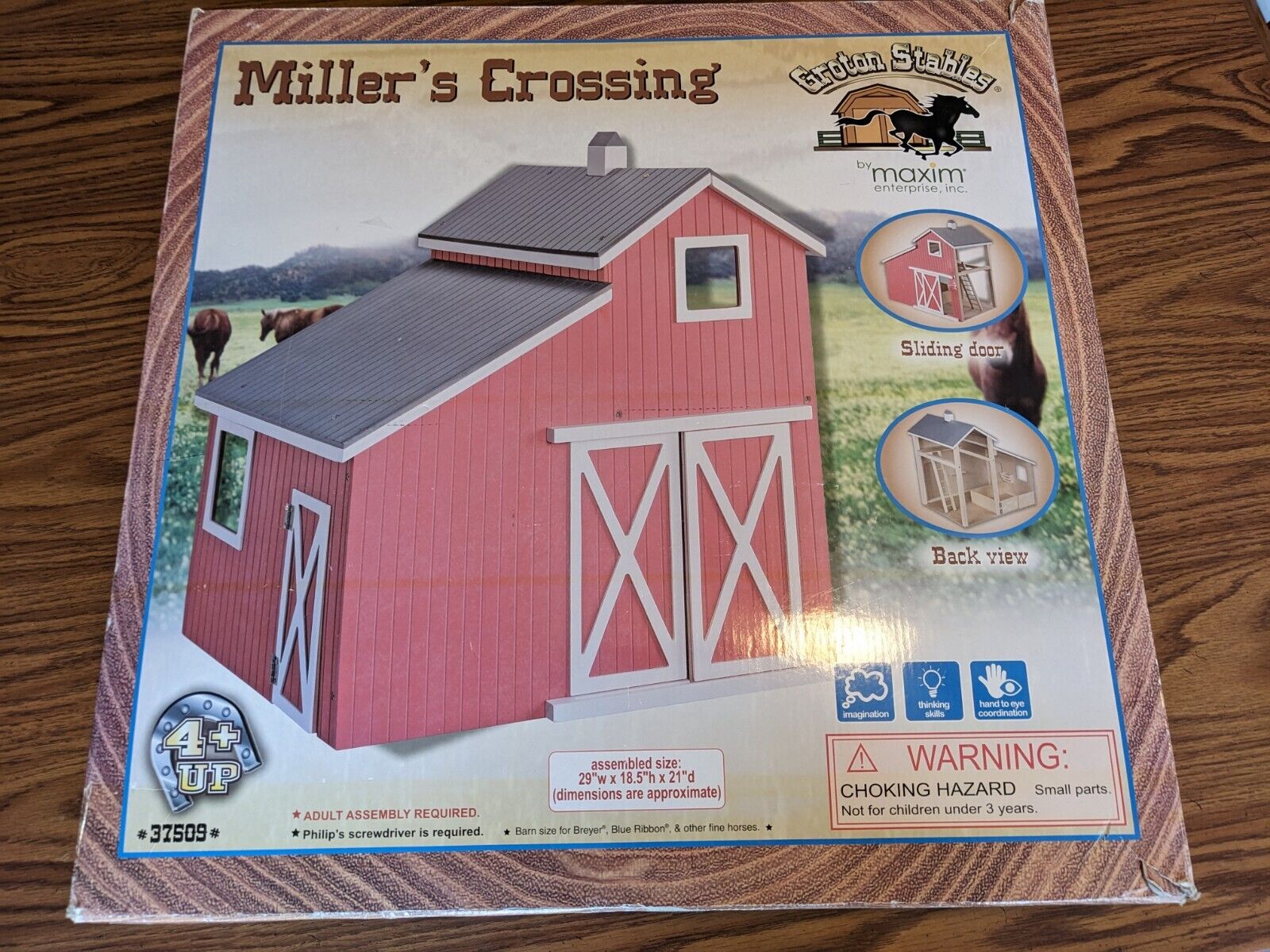 RARE MILLERS CROSSING - 37509 - MAXIM GROTON WOOD HORSE STABLE BARN - OPEN BOX
